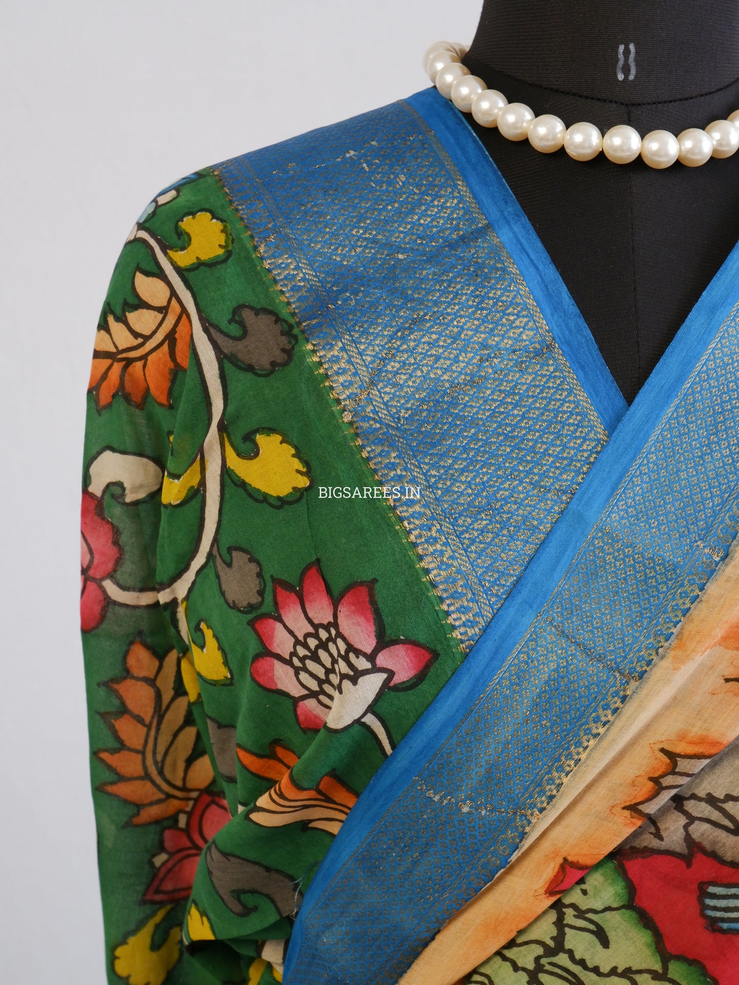 Pen Kalamkari Cotton Saree with Running Blouse | Hand-Painted | Red