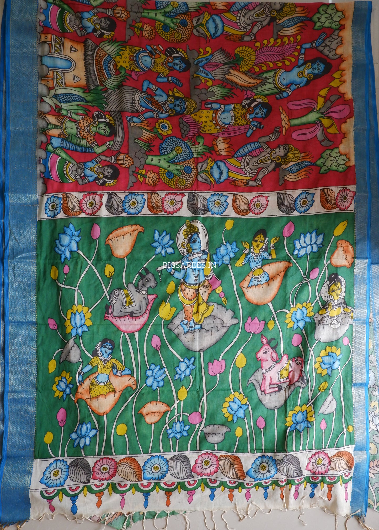Pen Kalamkari Cotton Saree with Running Blouse | Hand-Painted | Red