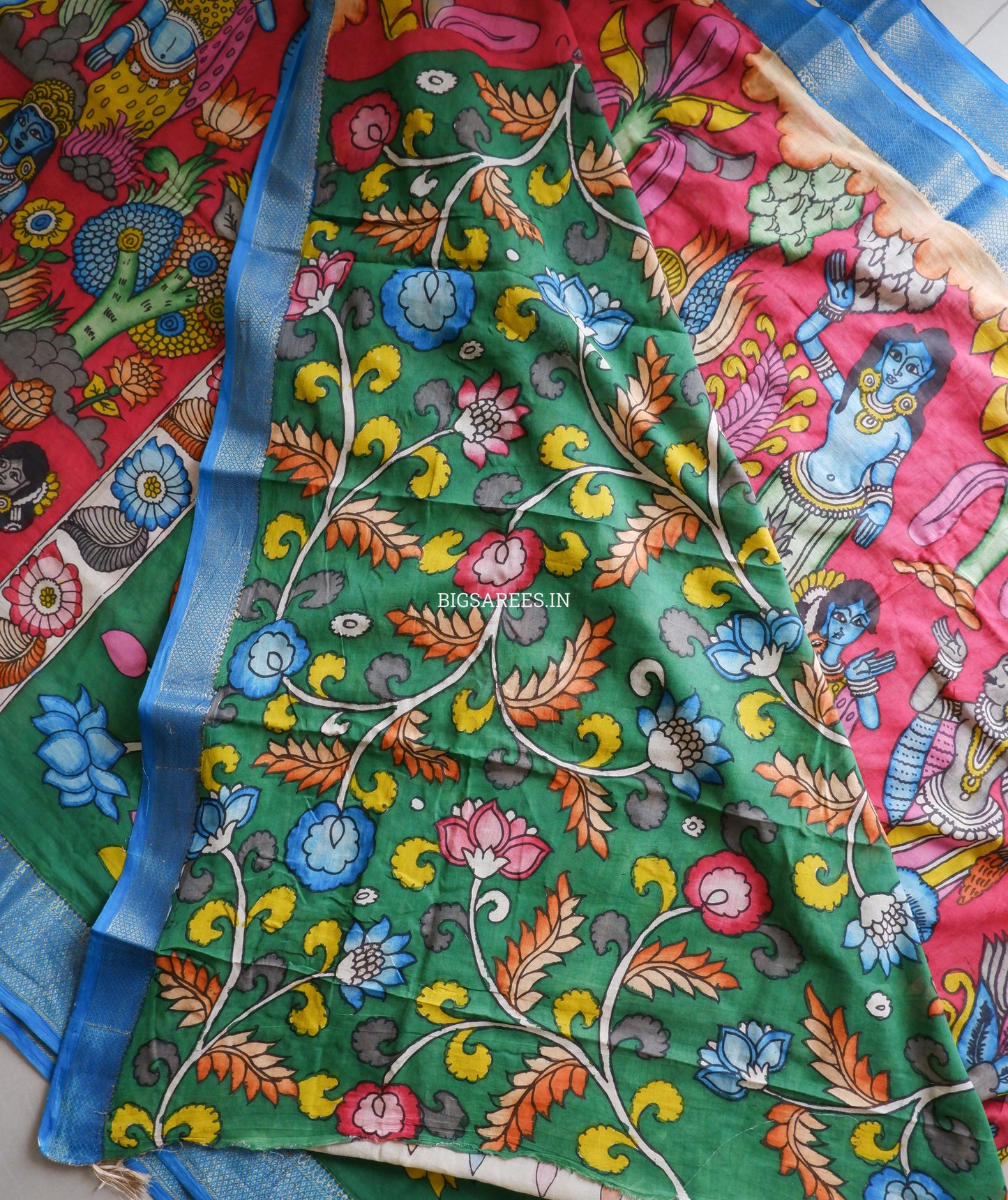 Pen Kalamkari Cotton Saree with Running Blouse | Hand-Painted | Red