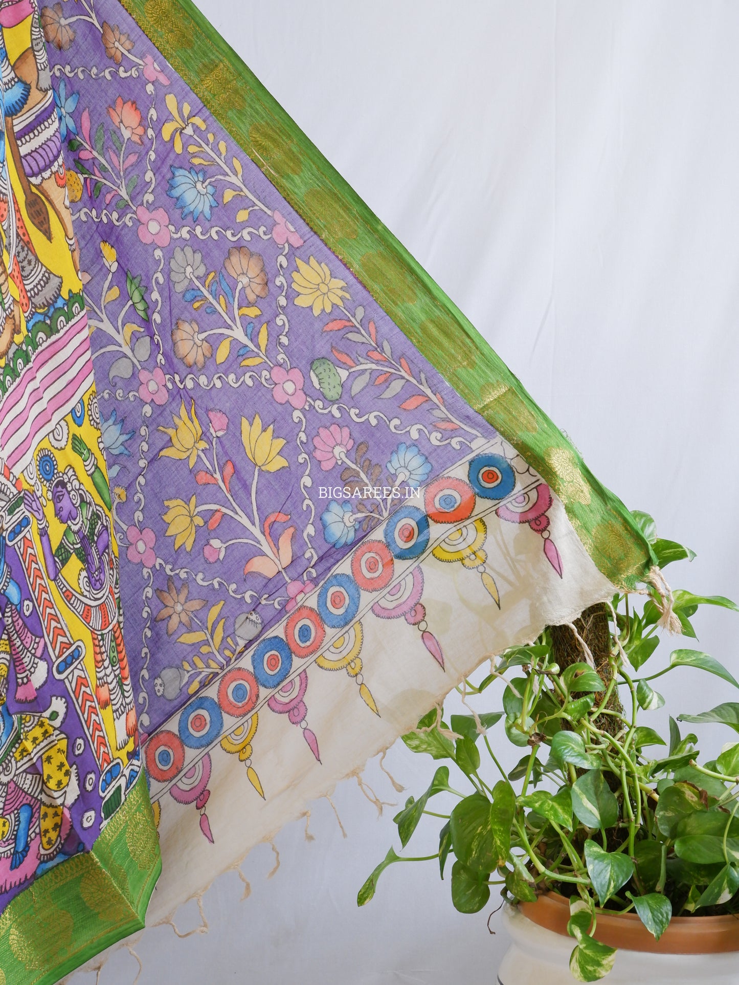 Pen Kalamkari Cotton Saree with Running Blouse | Hand-Painted | Yellow
