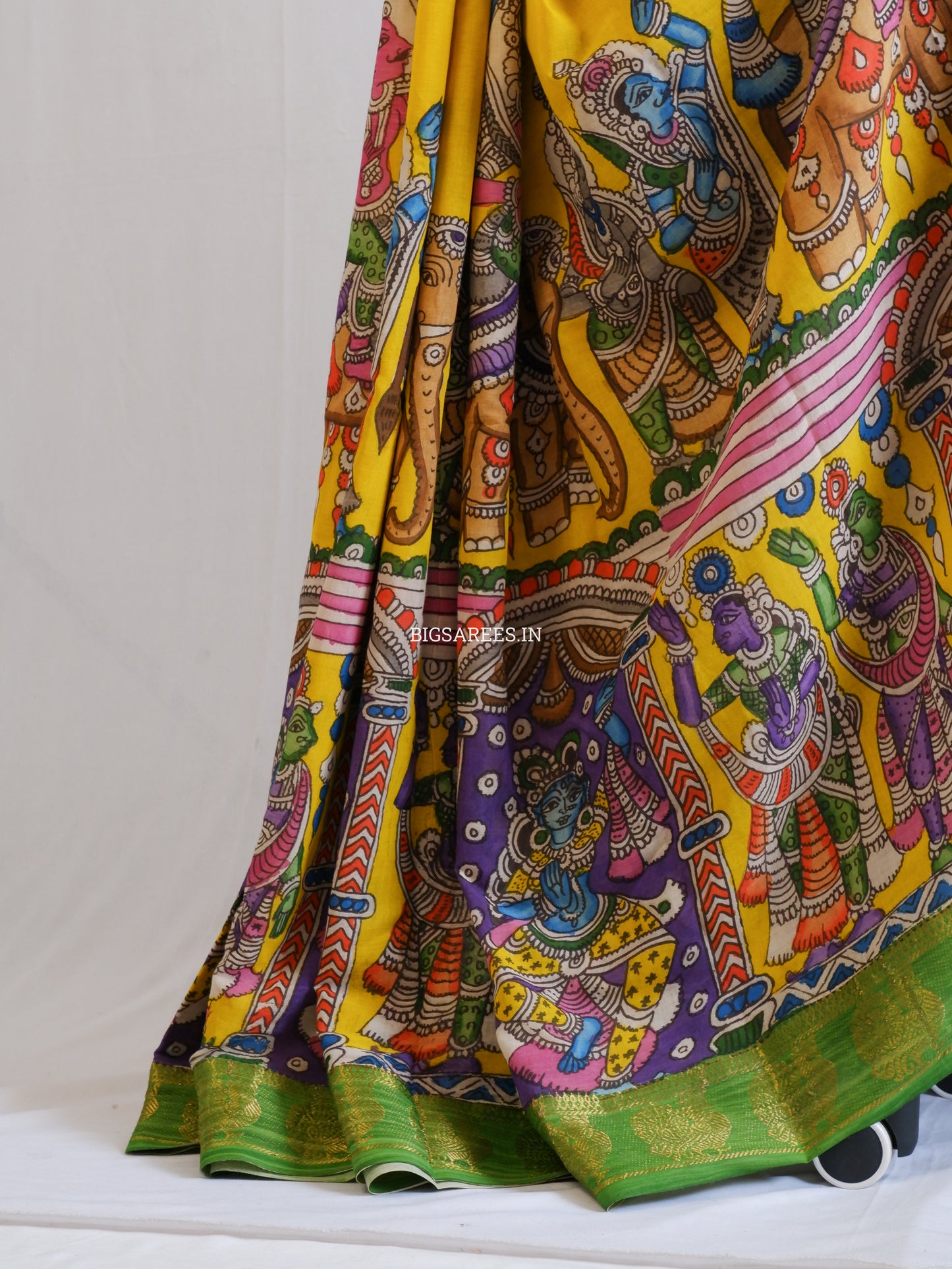Pen Kalamkari Cotton Saree with Running Blouse | Hand-Painted | Yellow