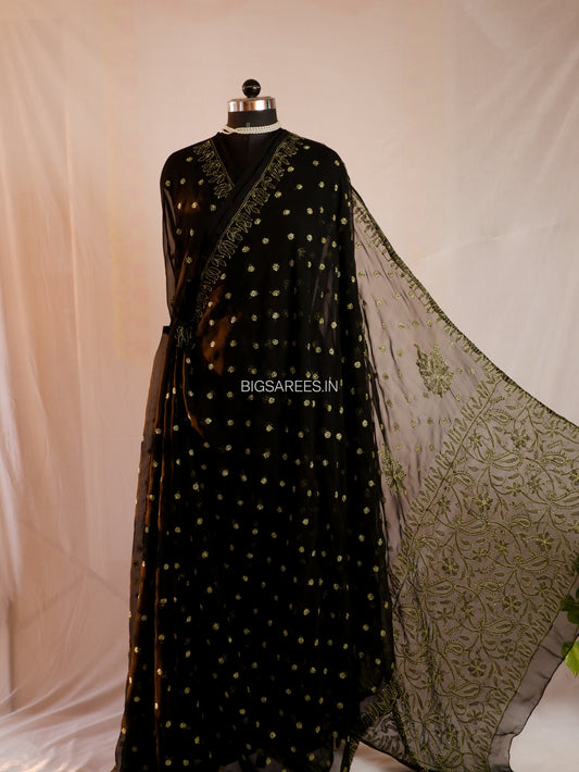 Chikankari Hand Embroidered Saree | Semi Georgette | Black