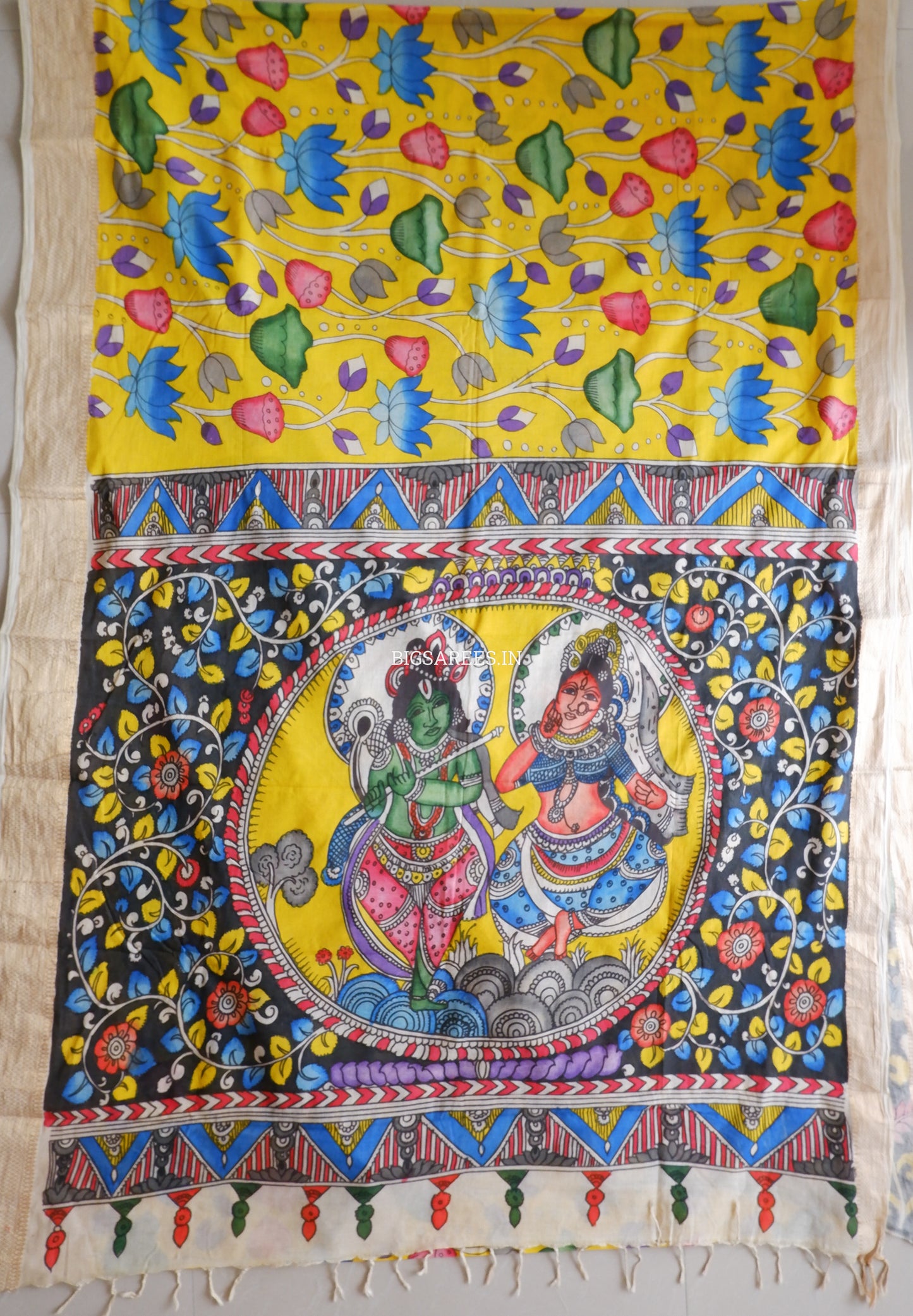 Pen Kalamkari Cotton Saree with Running Blouse | Hand-Painted | Yellow