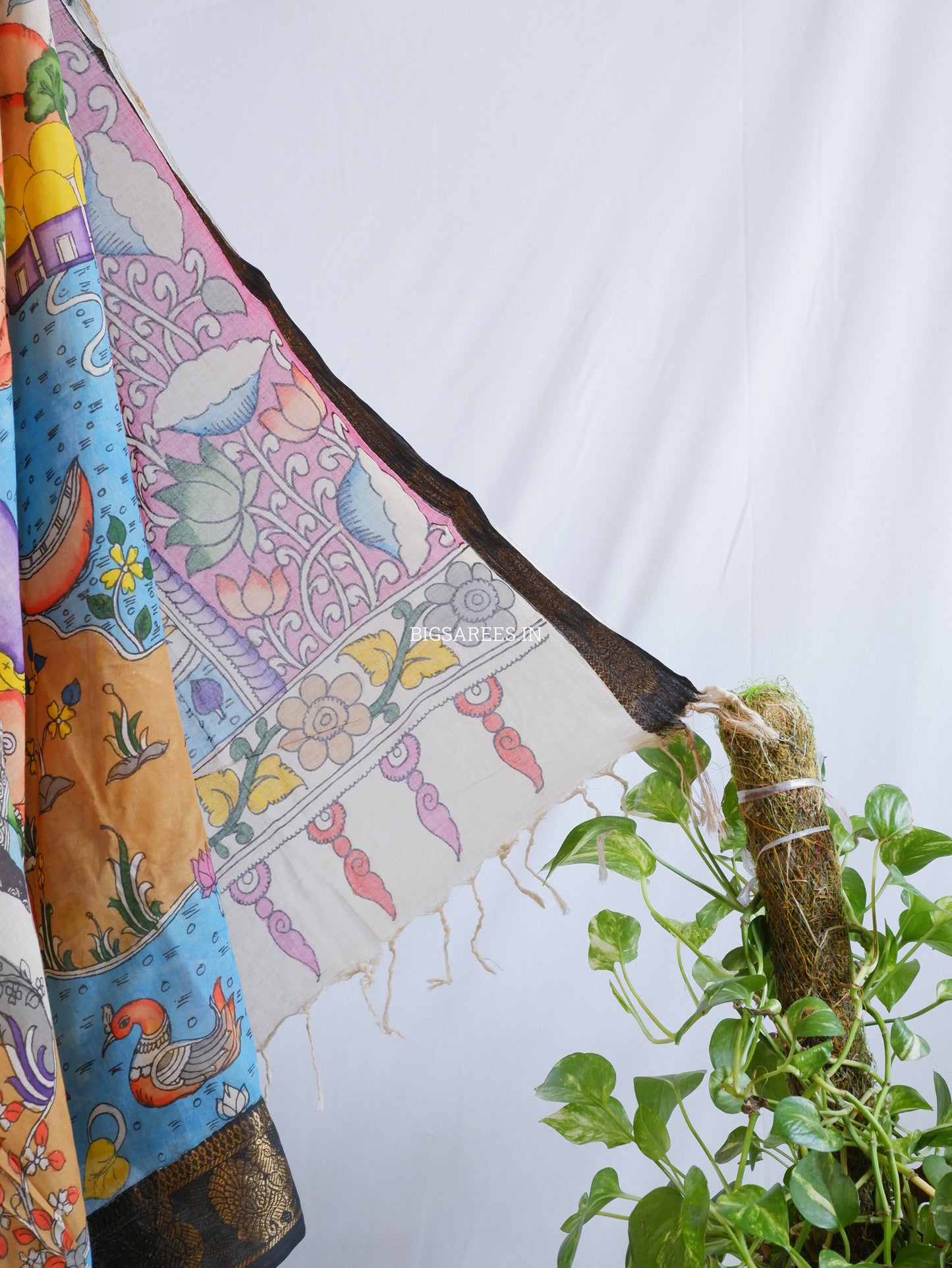 Pen Kalamkari Cotton Saree with Running Blouse | Hand-Painted | Multi-Color