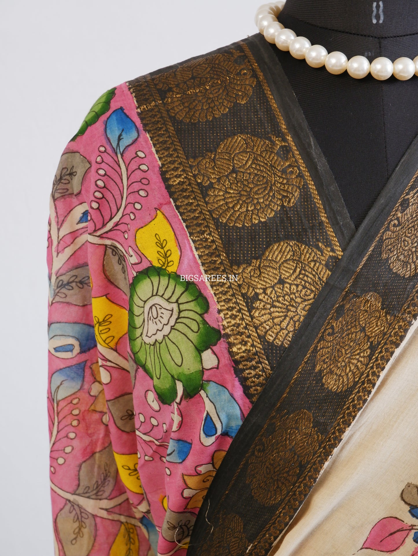 Pen Kalamkari Cotton Saree with Running Blouse | Hand-Painted | Multi-Color