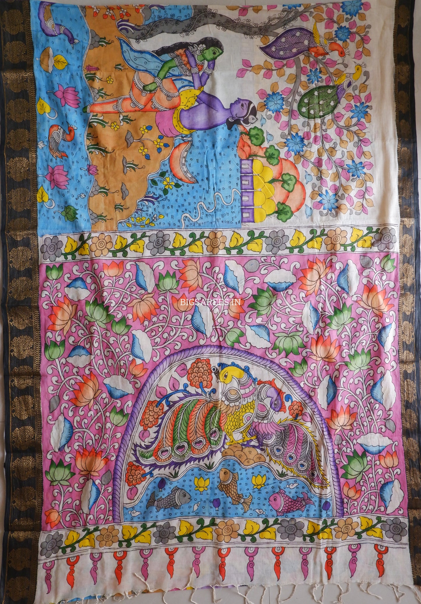 Pen Kalamkari Cotton Saree with Running Blouse | Hand-Painted | Multi-Color