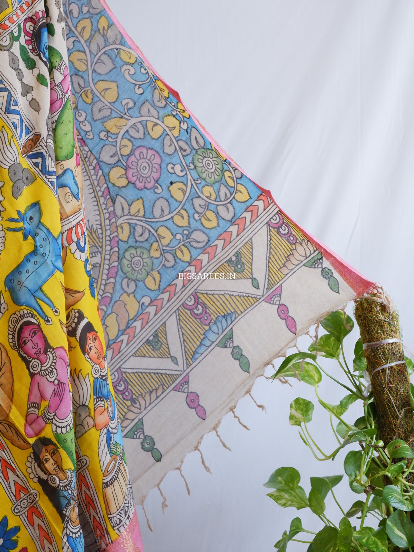 Pen Kalamkari Cotton Saree with Running Blouse | Hand-Painted | Yellow