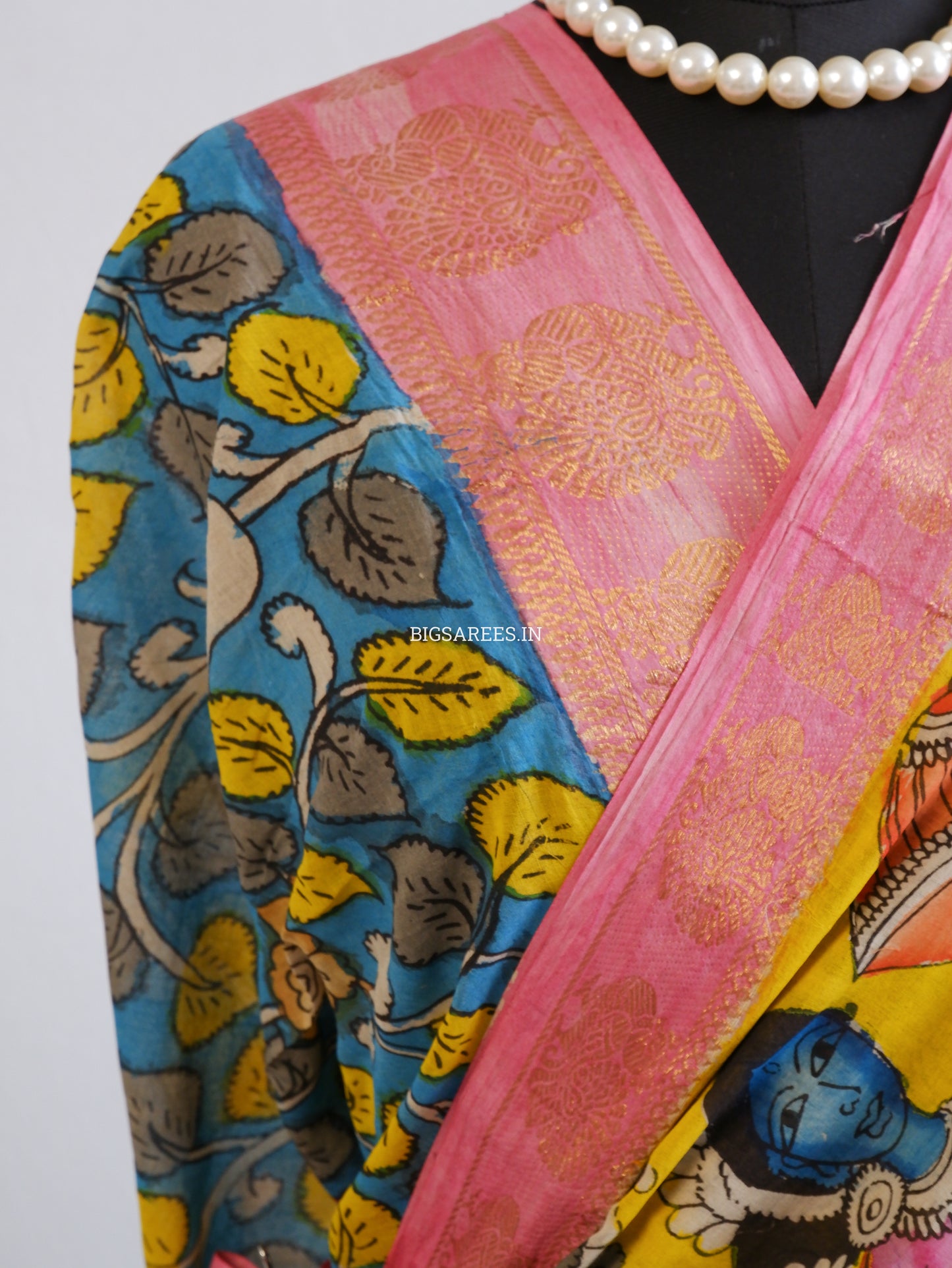 Pen Kalamkari Cotton Saree with Running Blouse | Hand-Painted | Yellow