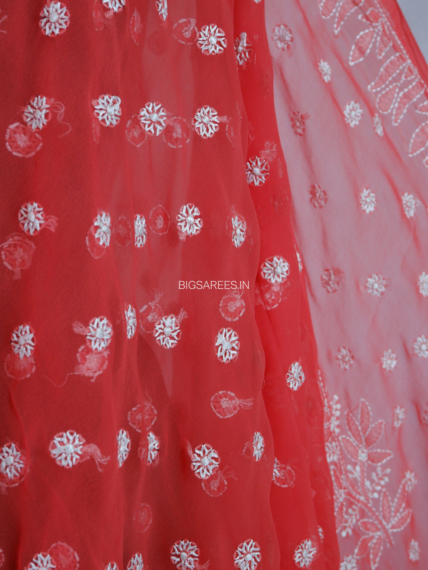 Chikankari Hand Embroidered Saree | Semi Georgette | Red