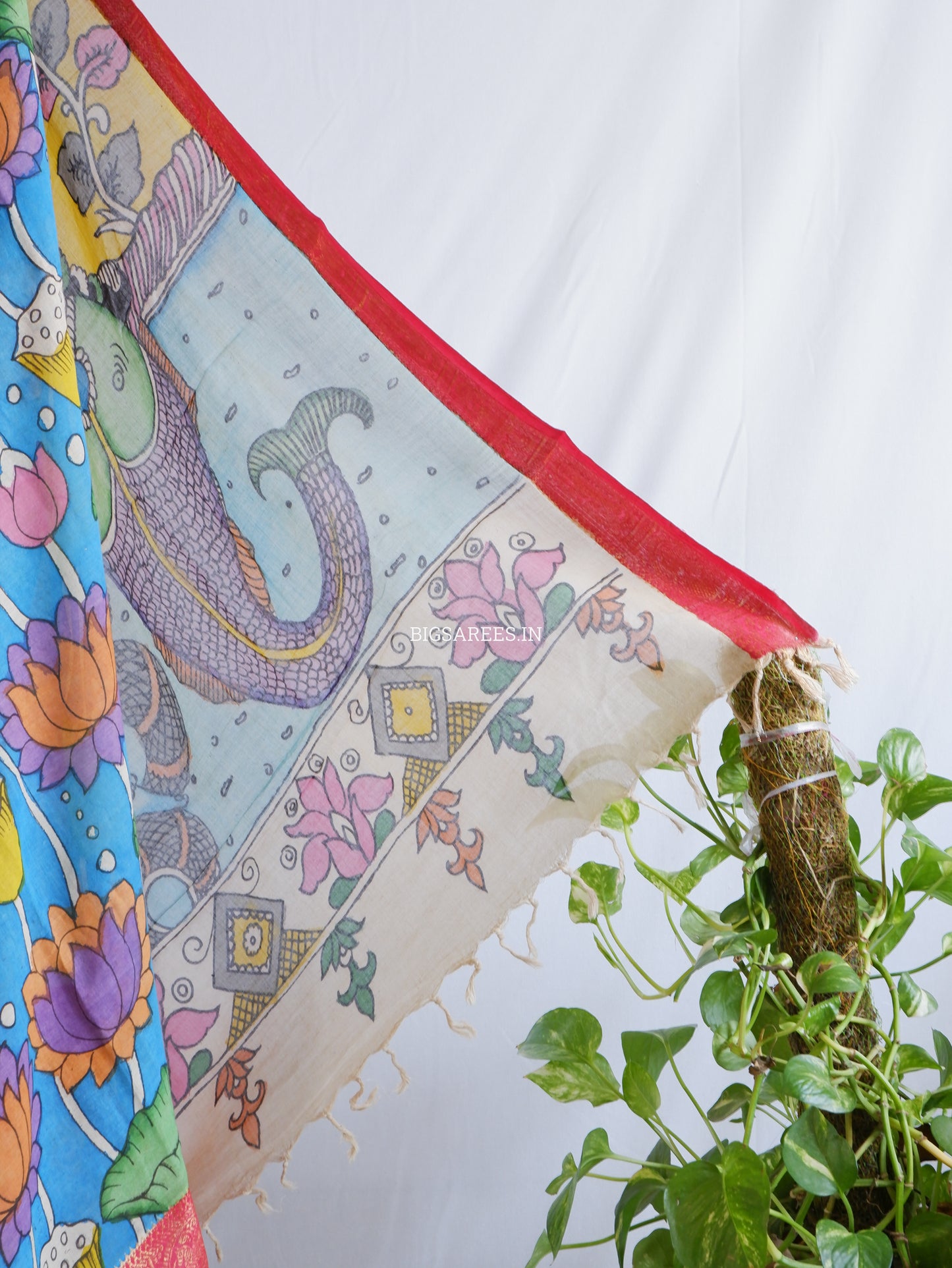 Pen Kalamkari Cotton Saree with Running Blouse | Hand-Painted | Blue