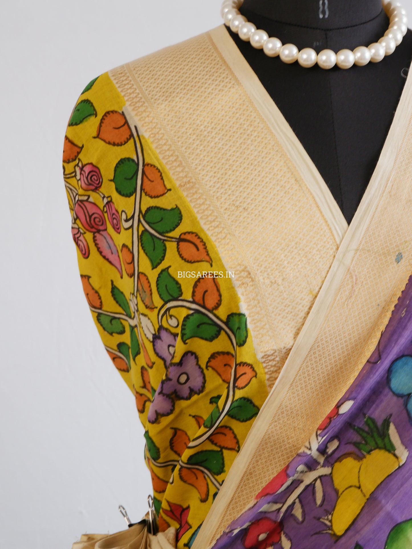 Pen Kalamkari Cotton Saree with Running Blouse | Hand-Painted | Violet