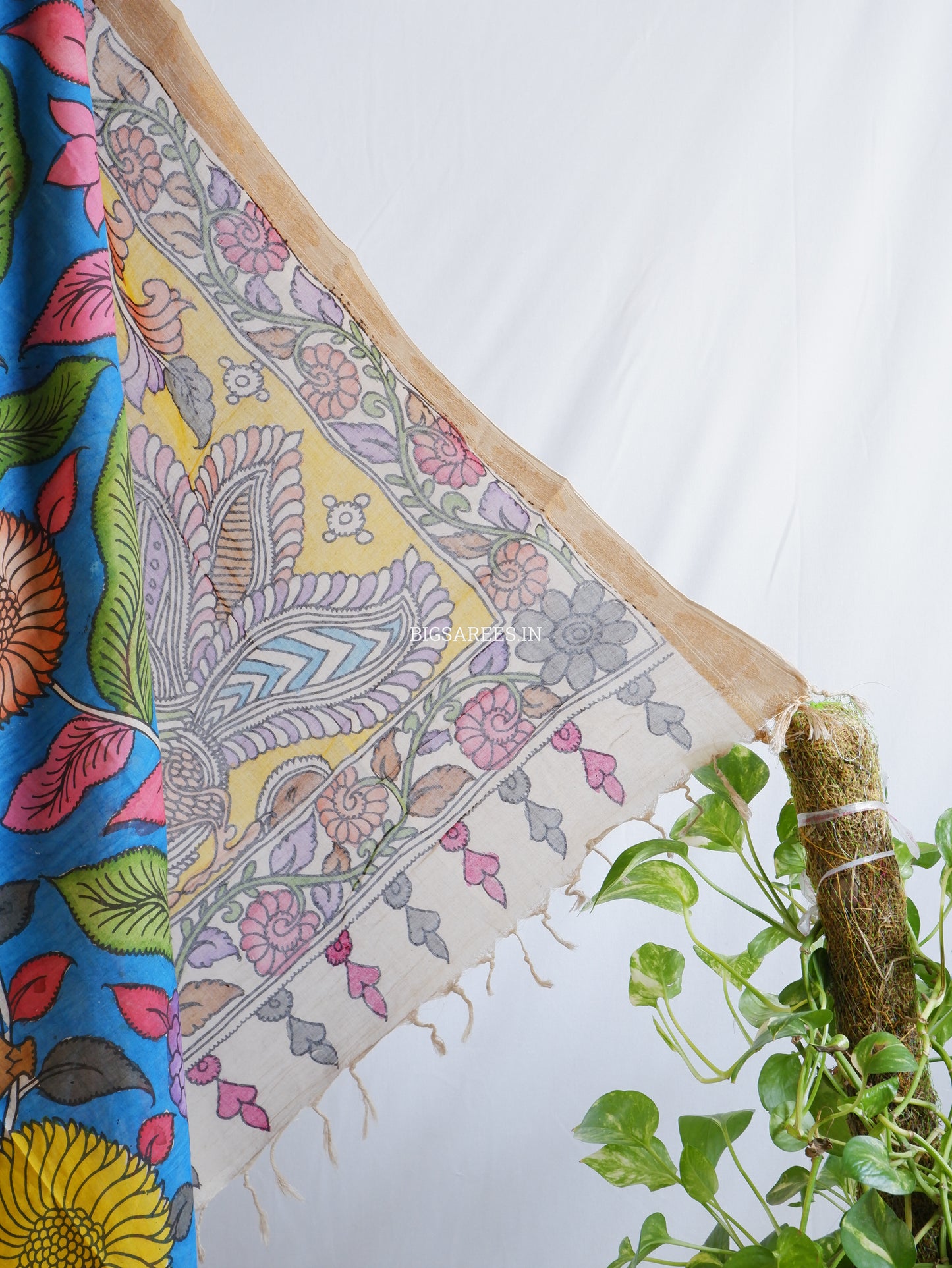 Pen Kalamkari Cotton Saree with Running Blouse | Hand-Painted | Blue