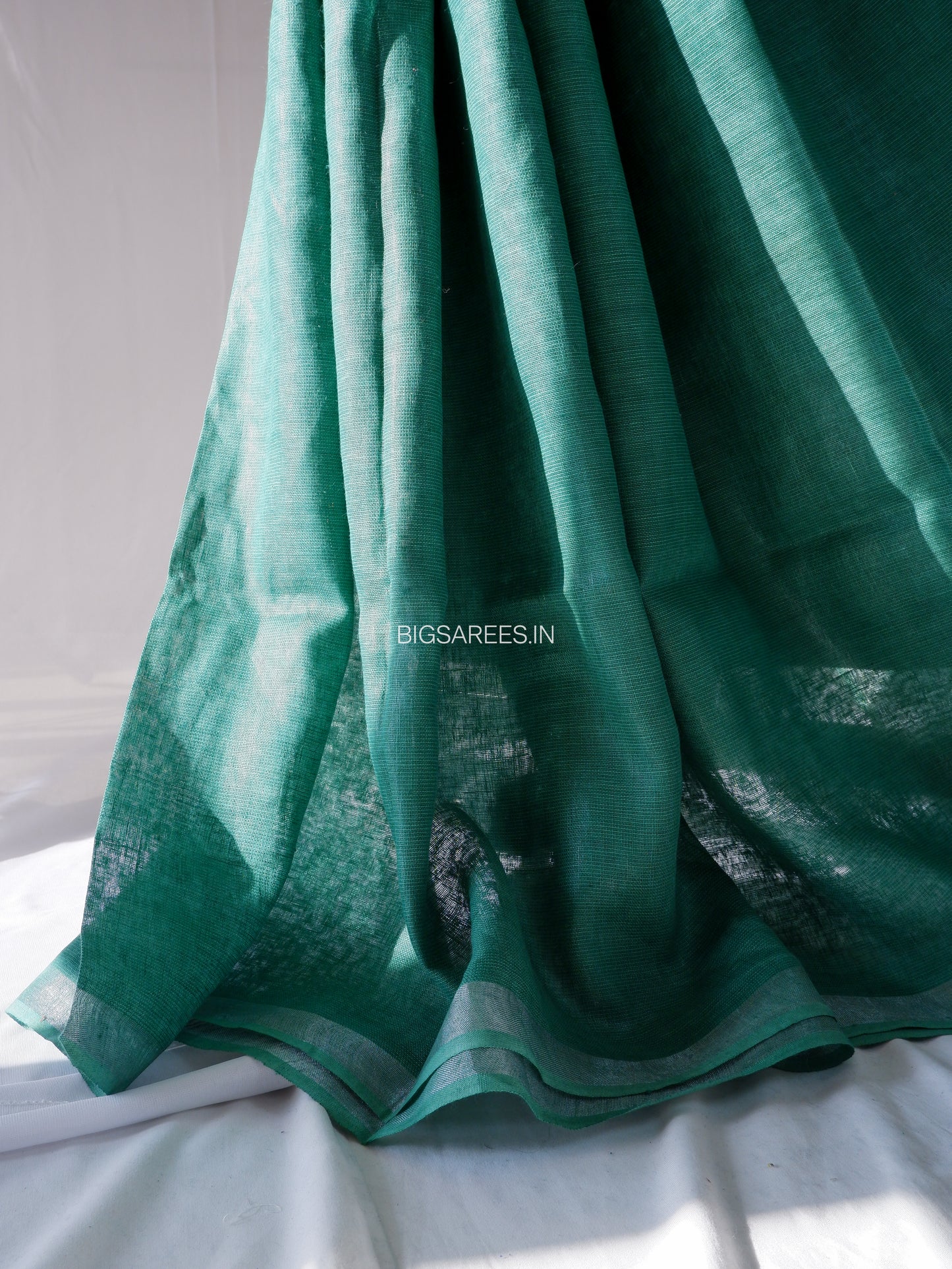 Hand-Embroidered Linen Saree | Linen by Linen | Forest Green