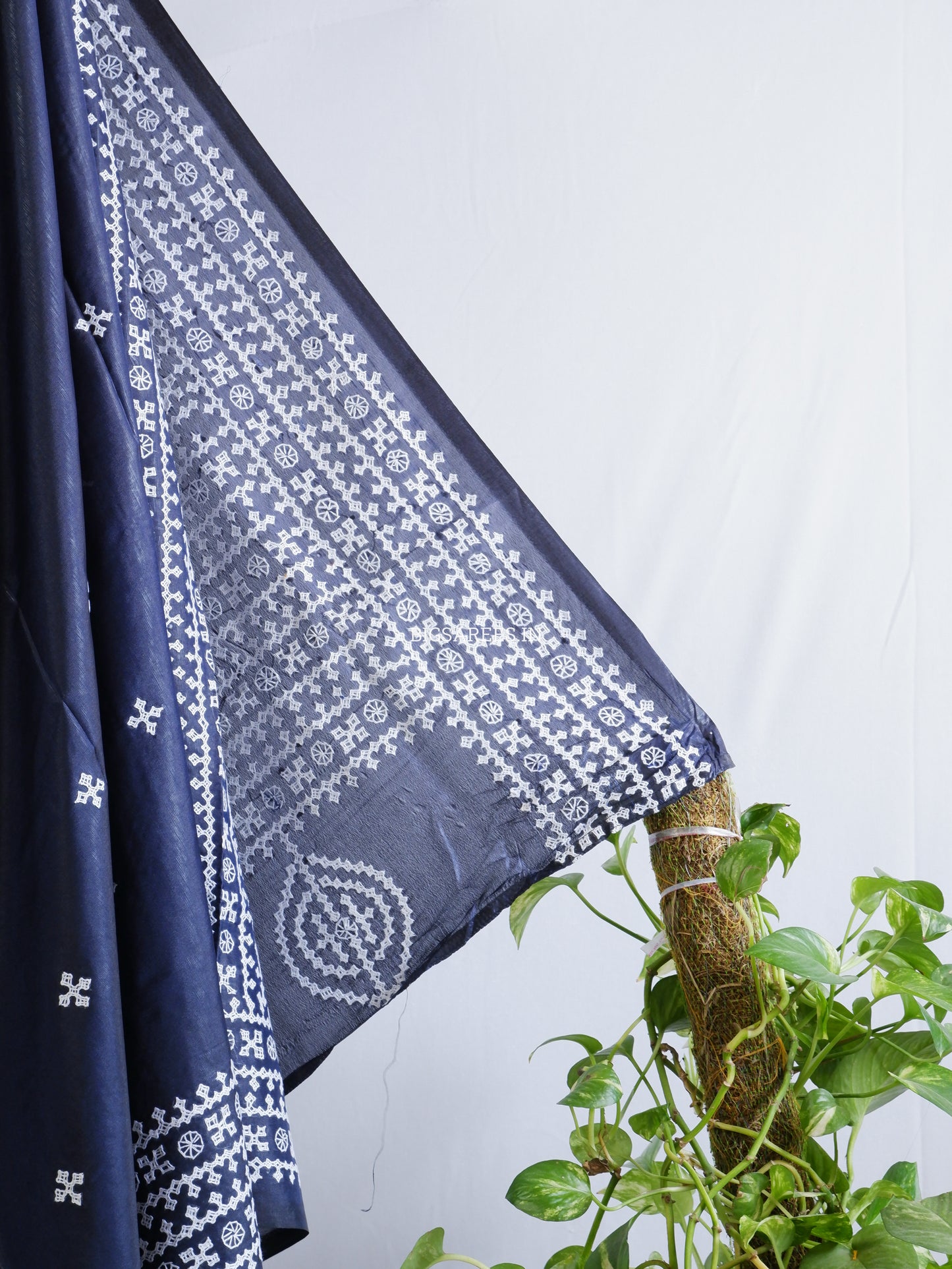 Kutchi/Gujarati Hand Embroidered Saree  | Blended Bangalore Silk / Art Silk | Blue