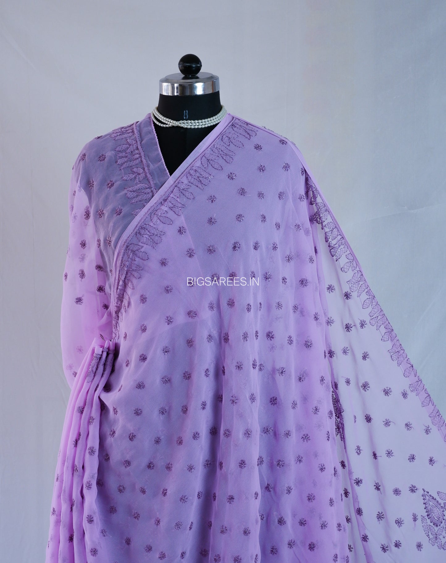 Chikankari Hand Embroidered Saree | Semi Georgette | Lavender