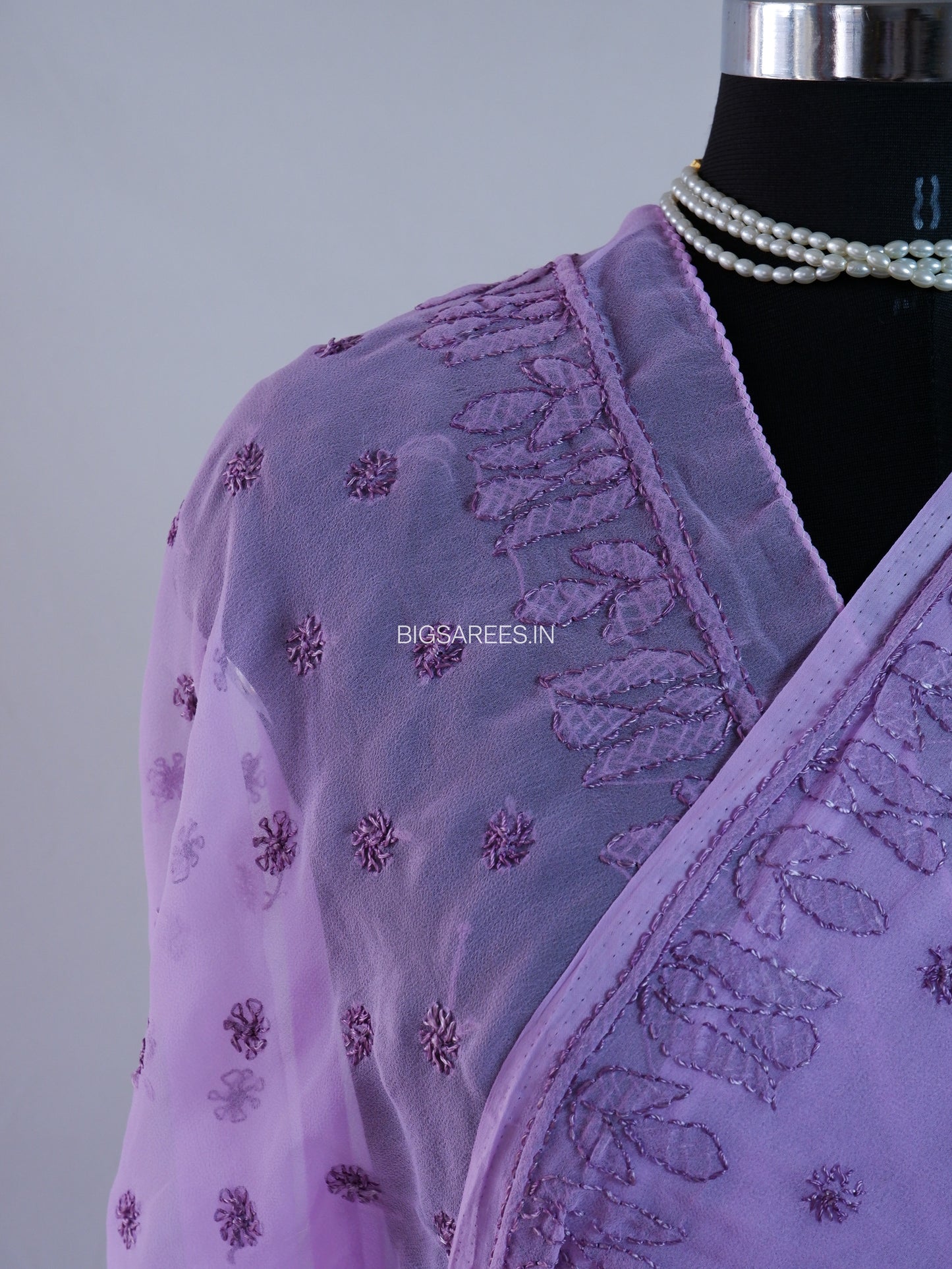 Chikankari Hand Embroidered Saree | Semi Georgette | Lavender