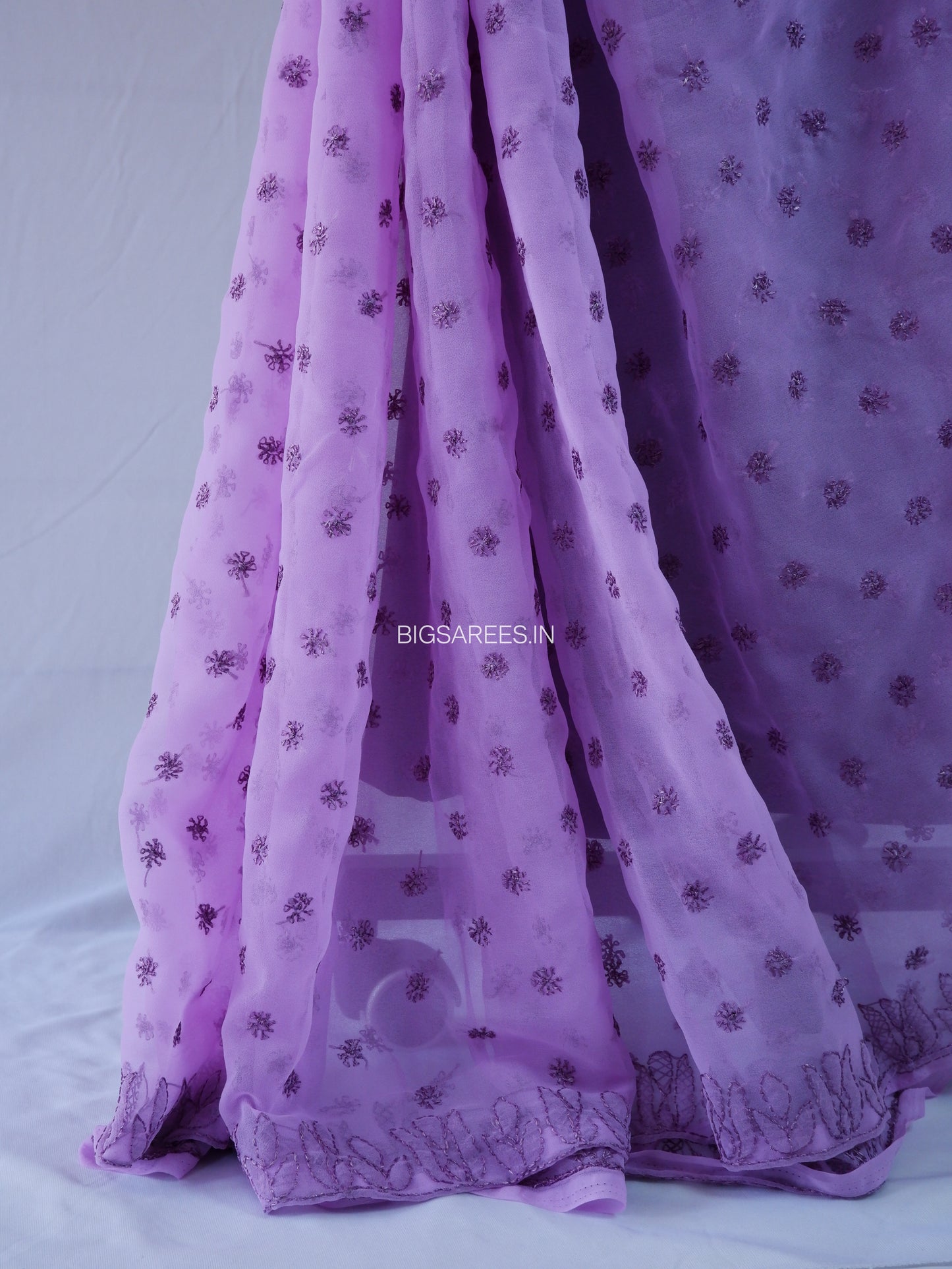 Chikankari Hand Embroidered Saree | Semi Georgette | Lavender