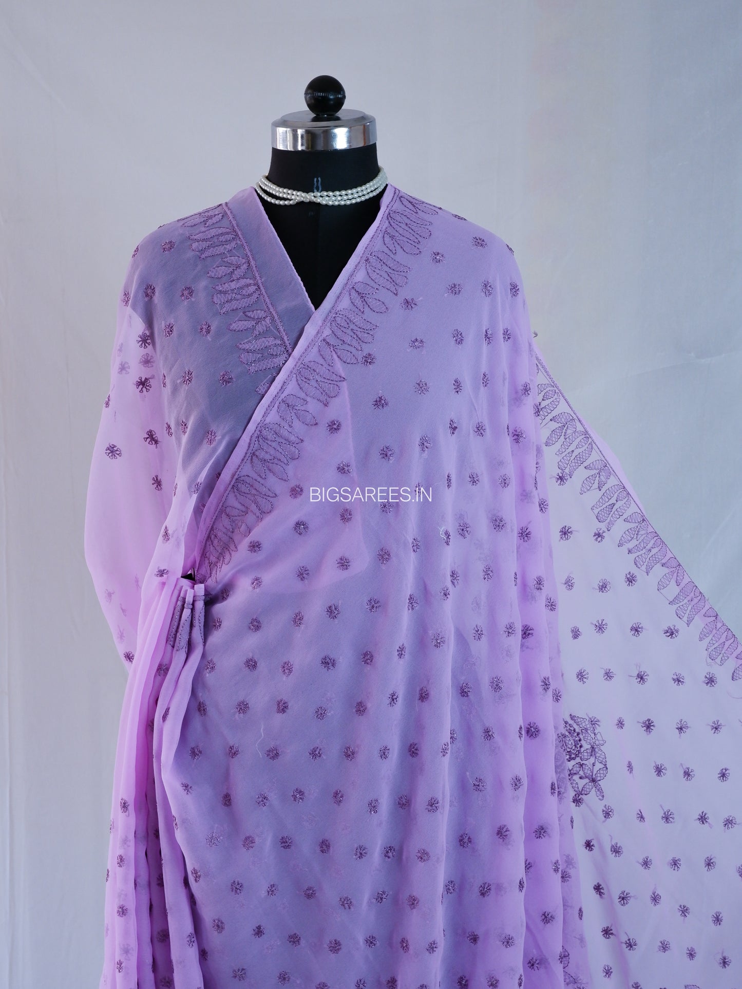 Chikankari Hand Embroidered Saree | Semi Georgette | Lavender
