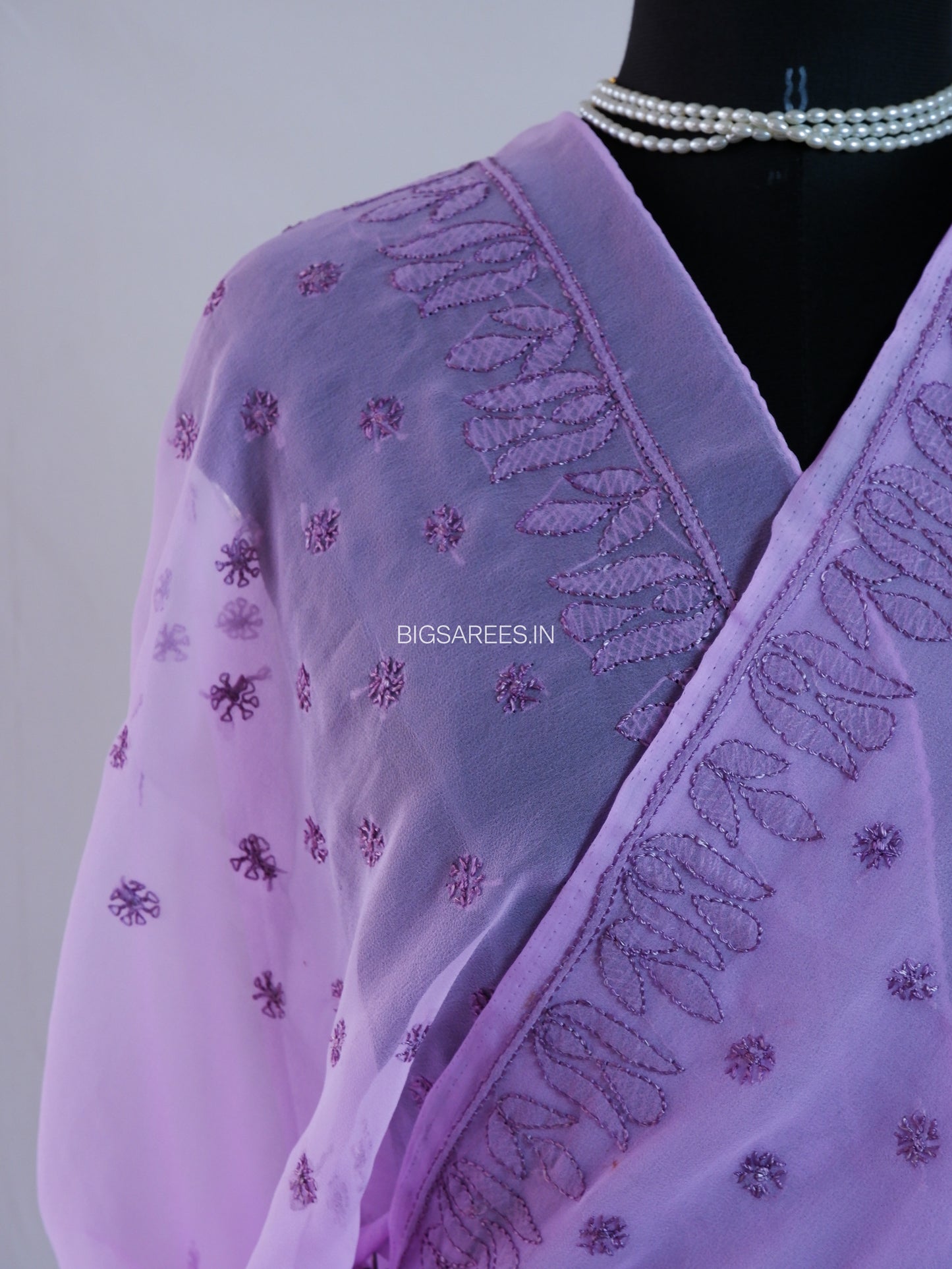 Chikankari Hand Embroidered Saree | Semi Georgette | Lavender