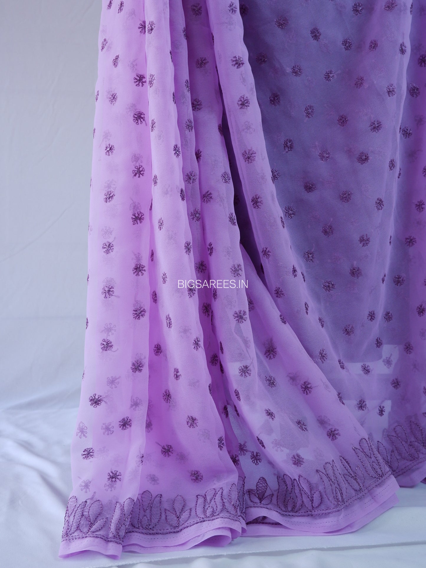Chikankari Hand Embroidered Saree | Semi Georgette | Lavender