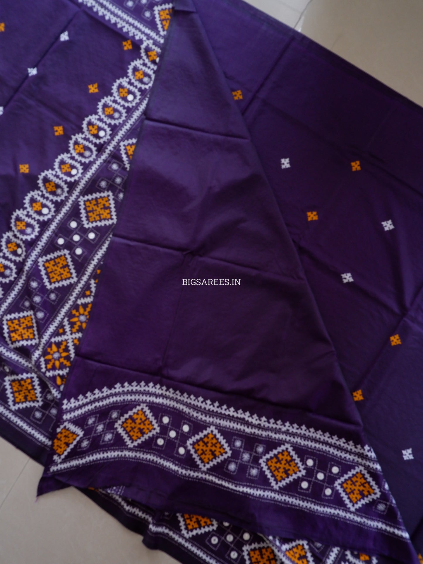 Kutchi/Gujarati Hand Embroidered Saree  | Blended Bangalore Silk / Art Silk | Dark Violet