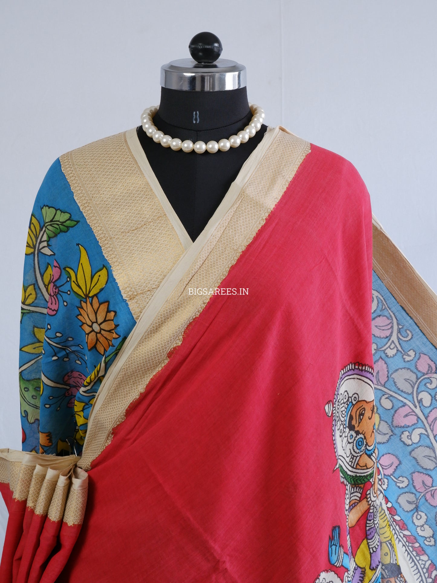 Pen Kalamkari hand painted pure cotton Saree with blouse