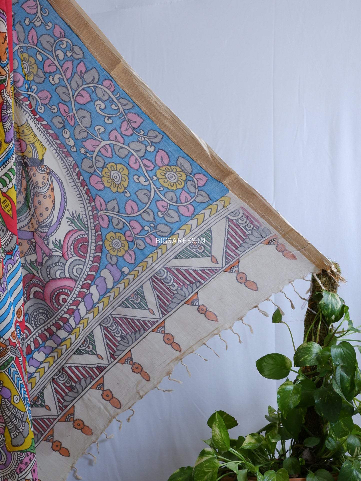 Pen Kalamkari hand painted pure cotton Saree with blouse