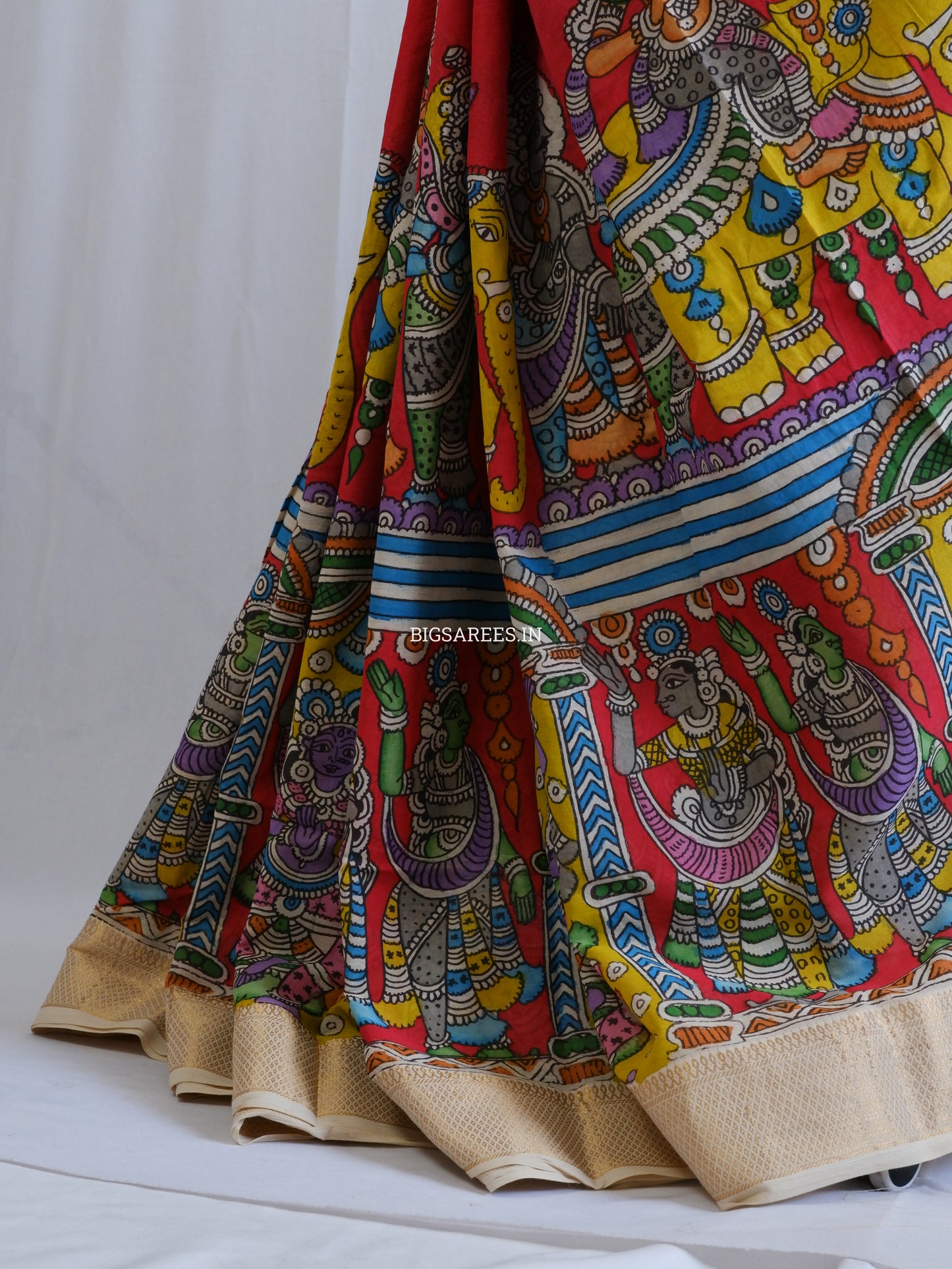 Pen Kalamkari hand painted pure cotton Saree with blouse