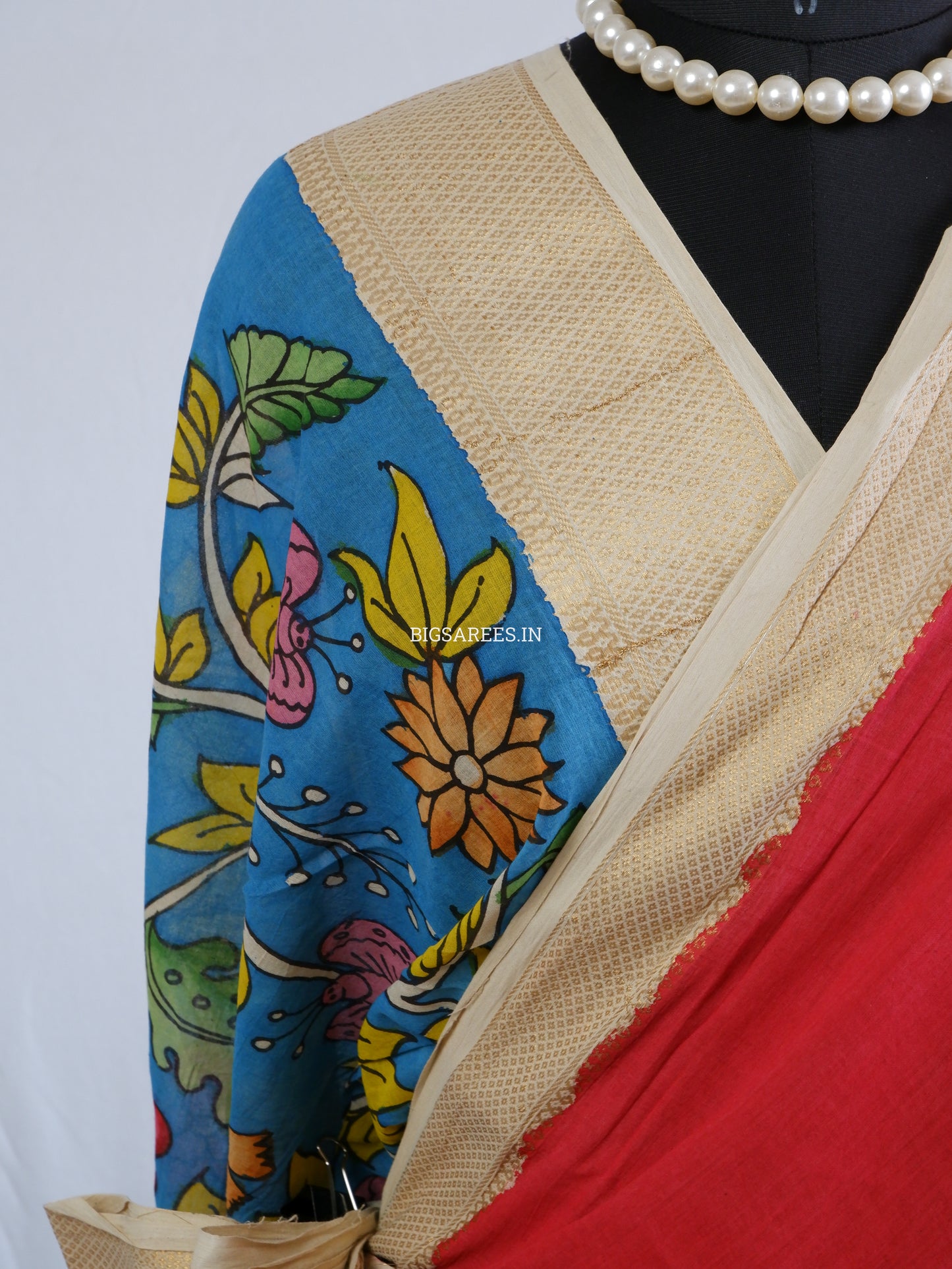 Pen Kalamkari hand painted pure cotton Saree with blouse