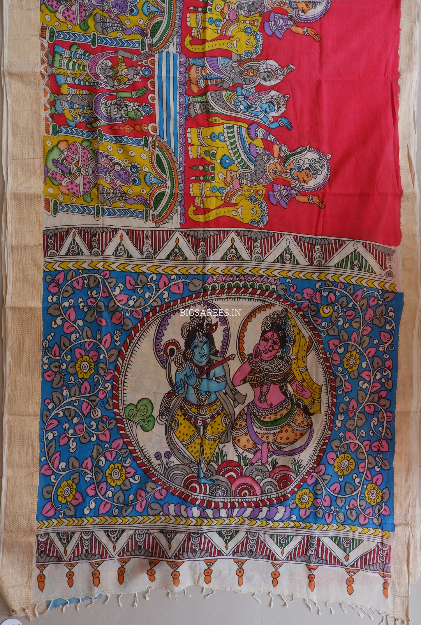 Pen Kalamkari hand painted pure cotton Saree with blouse