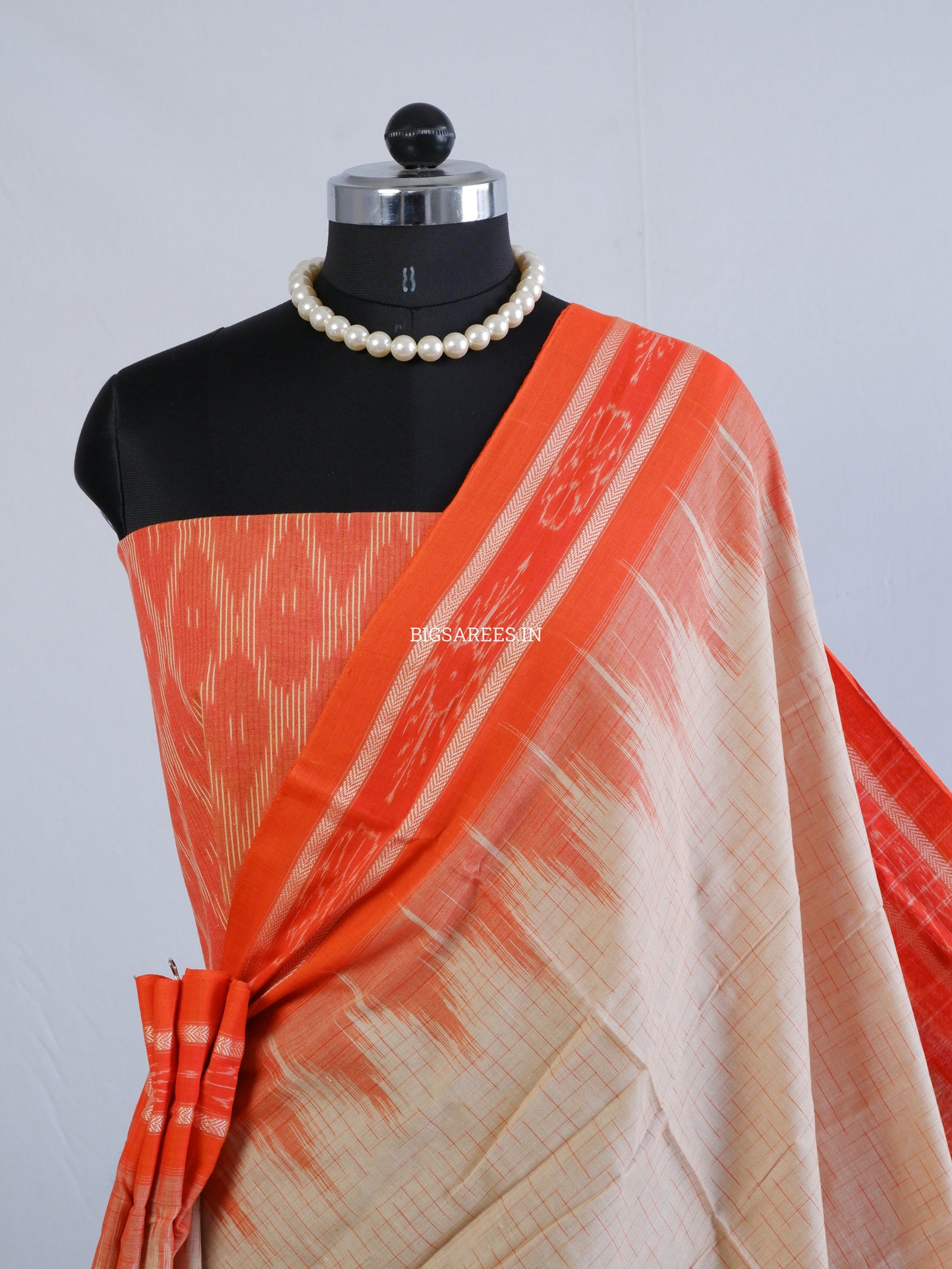 Sambalpuri Ikat Handwoven Saree | Cotton | Light Beige