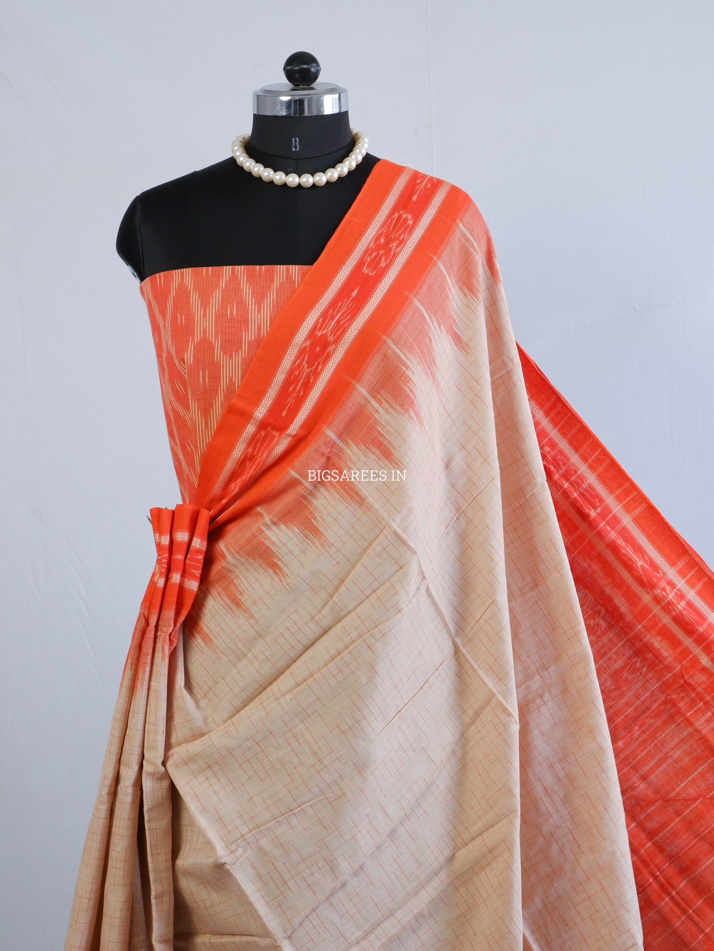 Sambalpuri Ikat Handwoven Saree | Cotton | Light Beige
