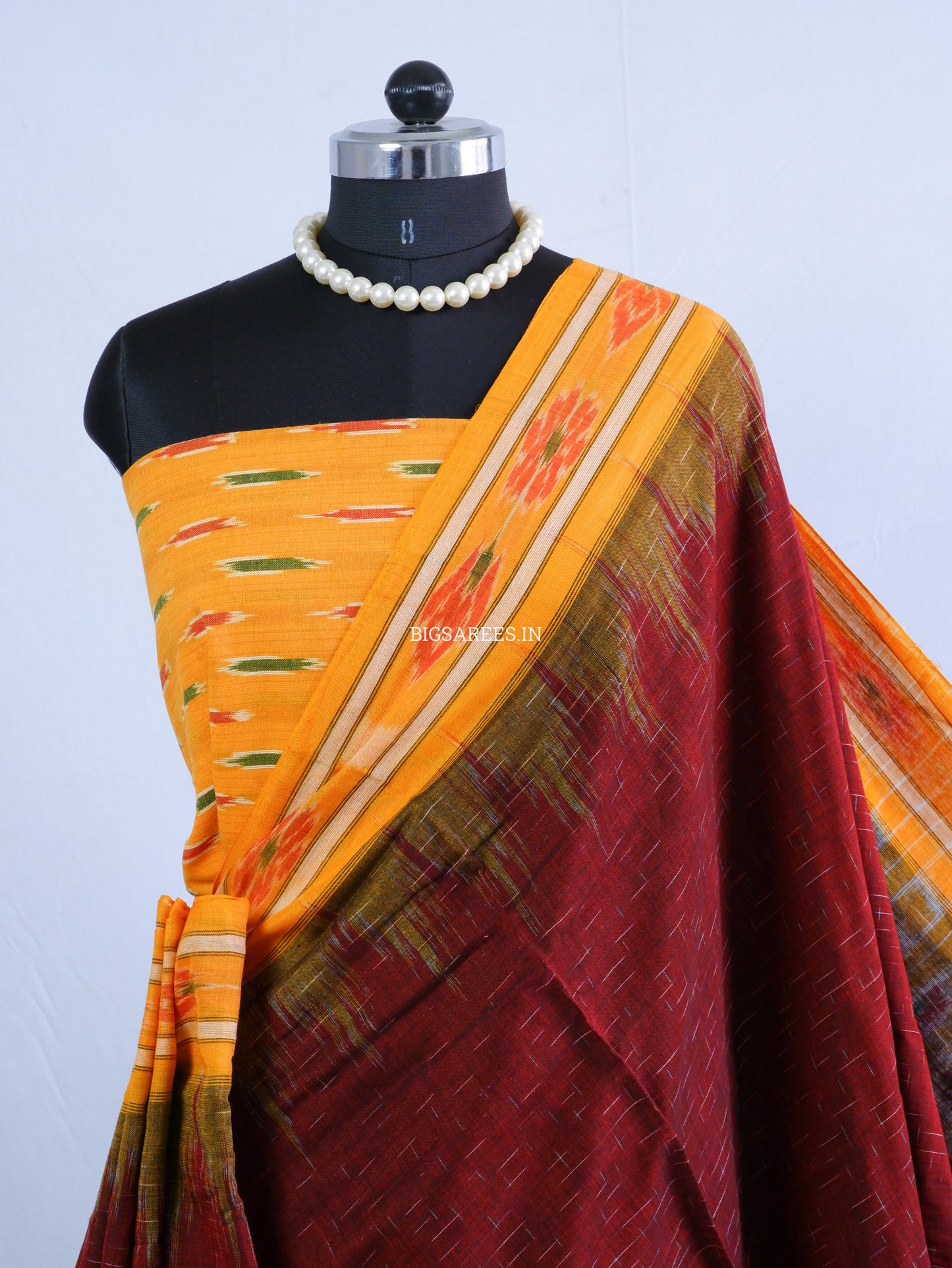 Sambalpuri Ikat Handwoven Saree | Cotton | Maroon