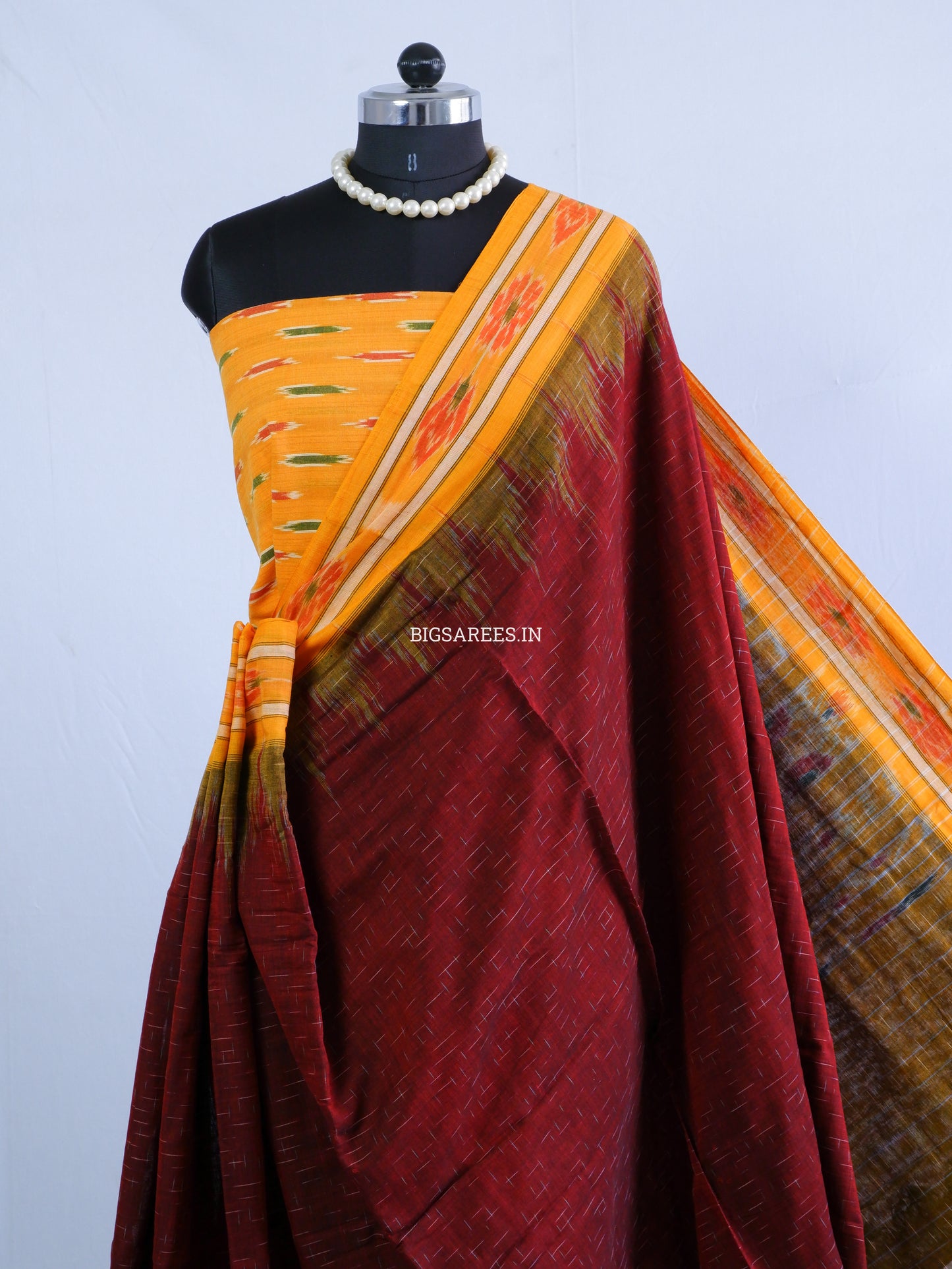 Sambalpuri Ikat Handwoven Saree | Cotton | Maroon