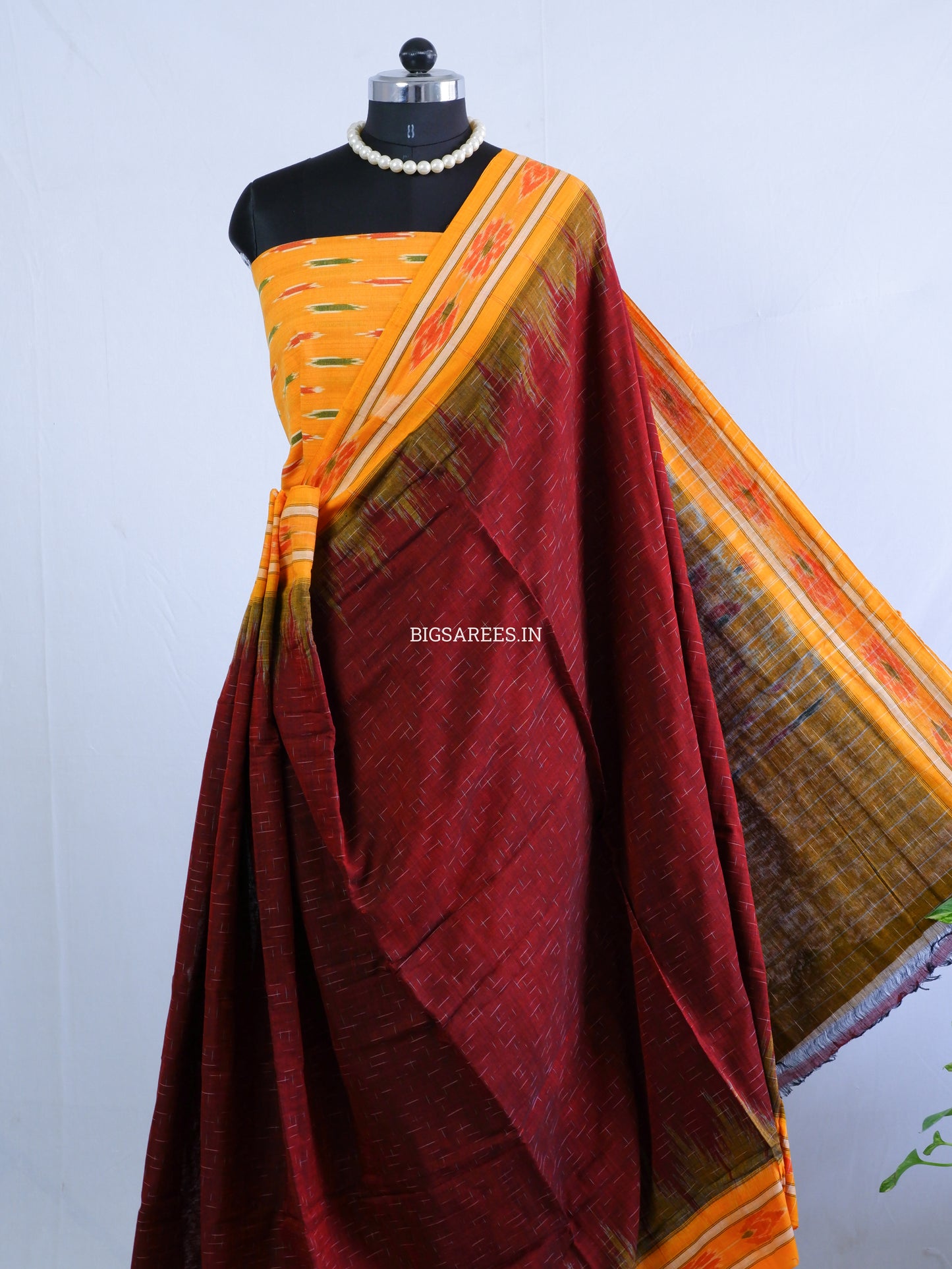 Sambalpuri Ikat Handwoven Saree | Cotton | Maroon