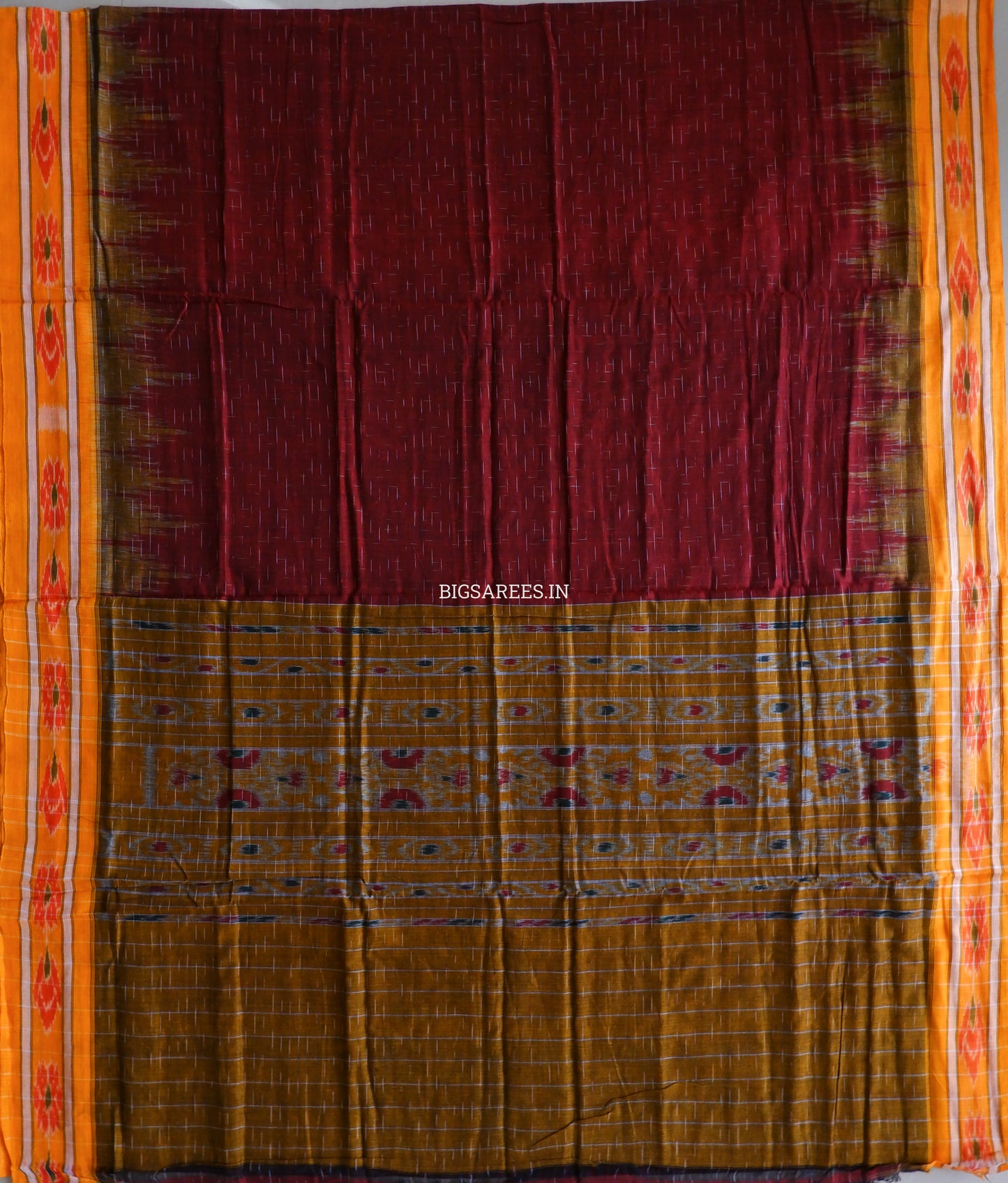 Sambalpuri Ikat Handwoven Saree | Cotton | Maroon