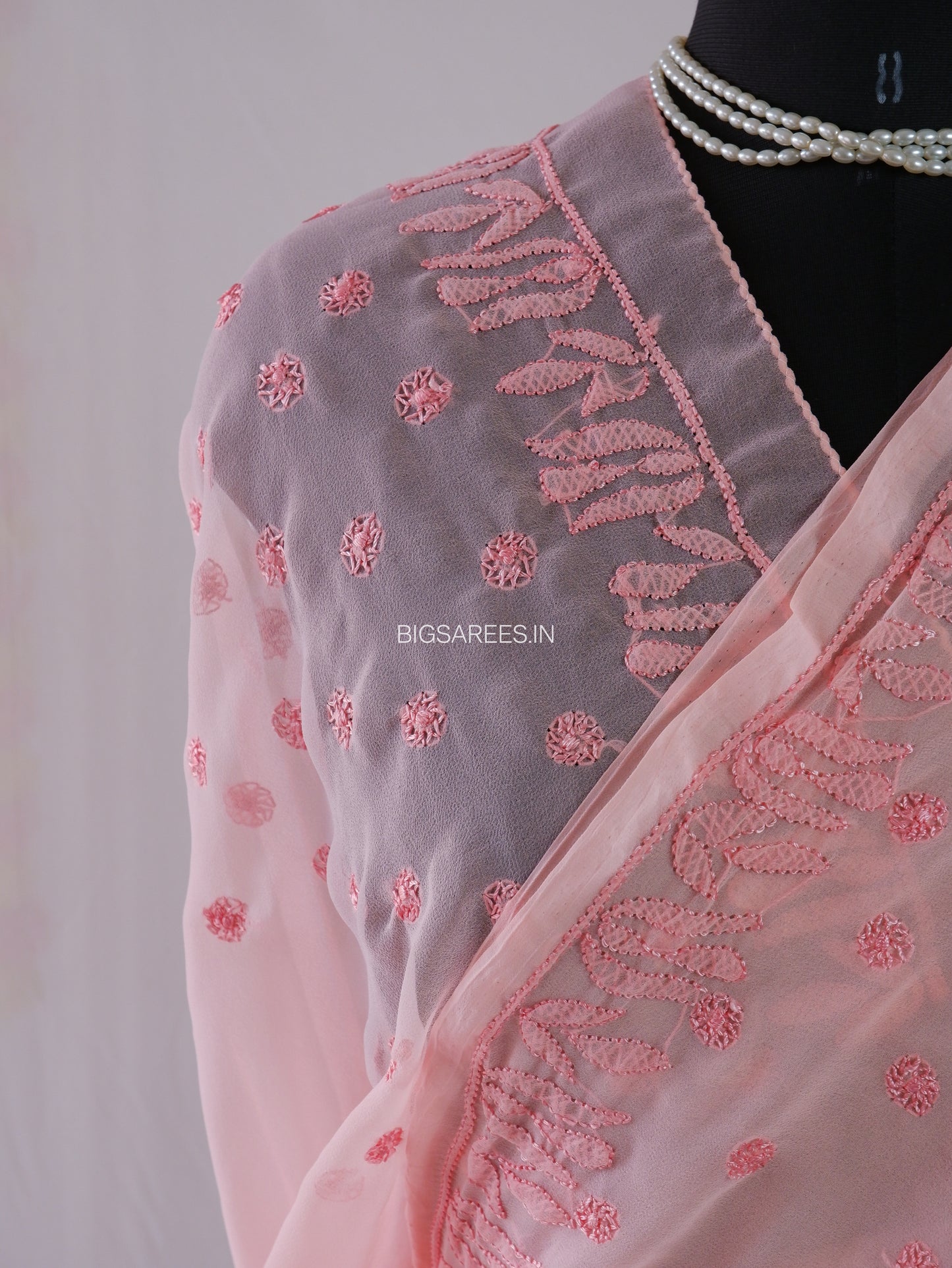 Chikankari Hand Embroidered Saree | Semi Georgette | Peach