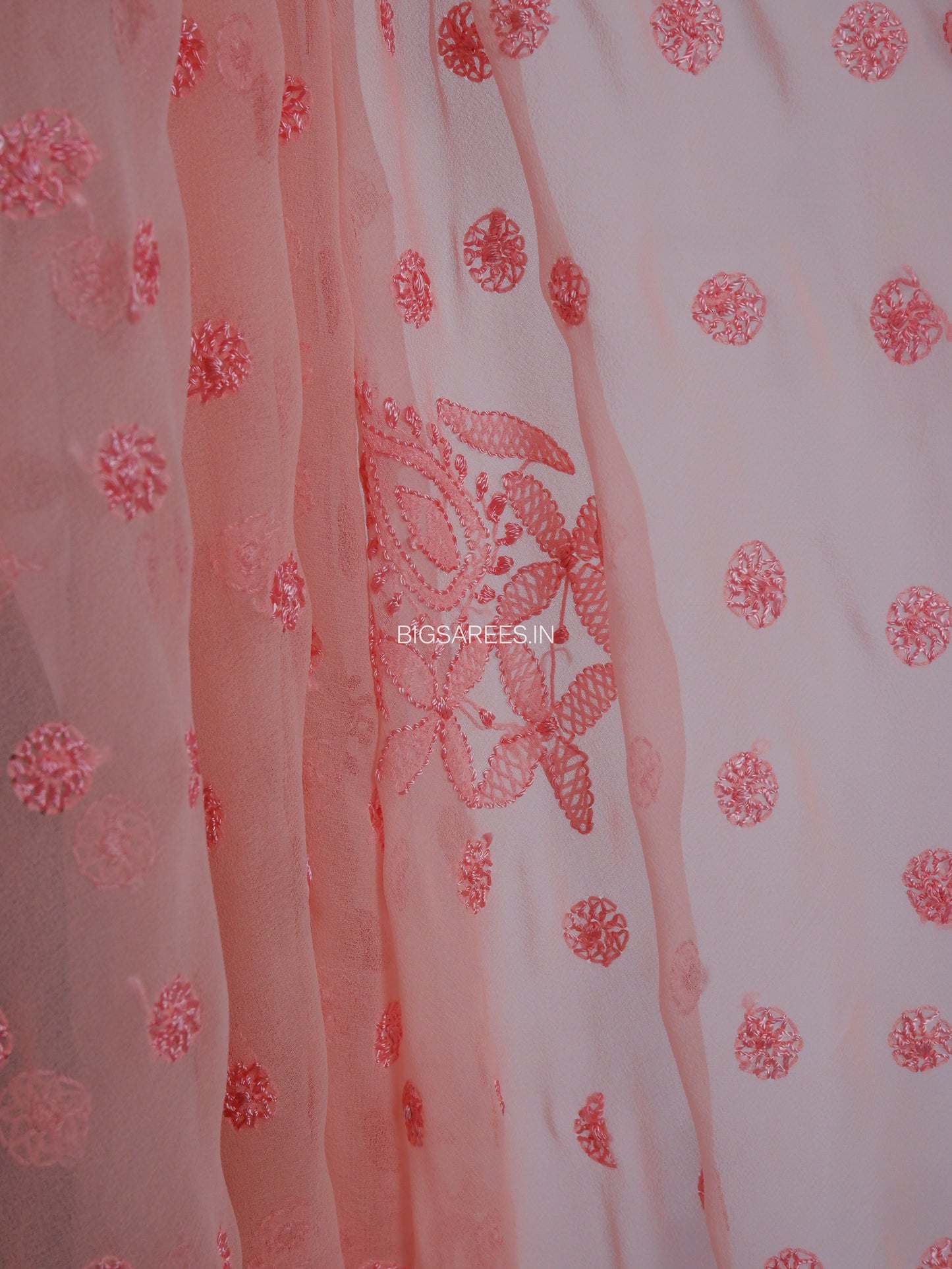Chikankari Hand Embroidered Saree | Semi Georgette | Peach