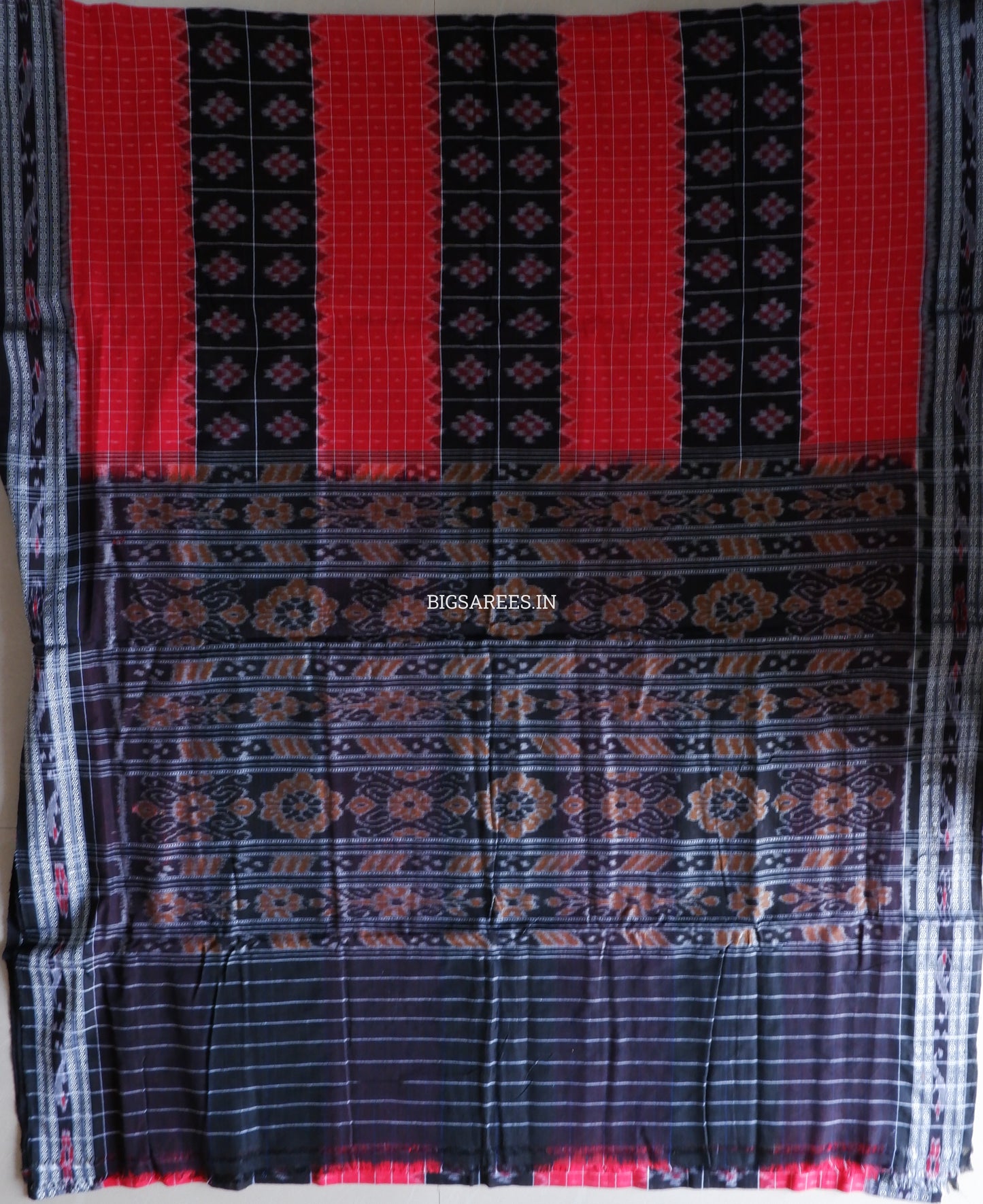 Sambalpuri Ikat Handwoven Saree | Cotton | Red/Black