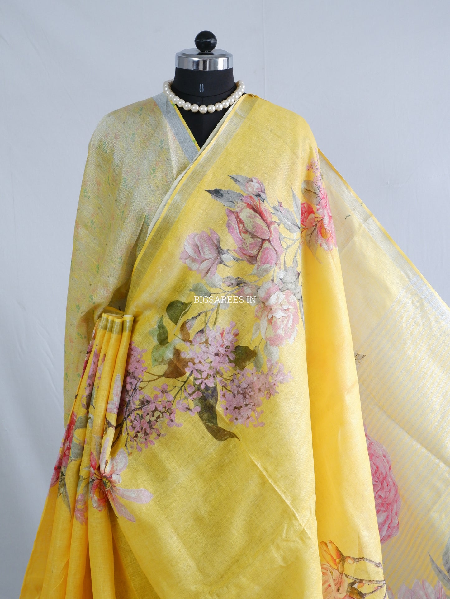 Digital Print Saree | Linen by Linen | Yellow