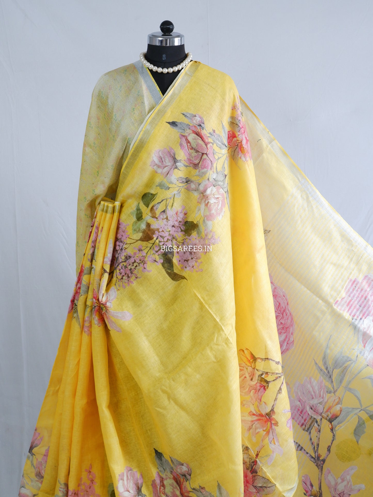 Digital Print Saree | Linen by Linen | Yellow