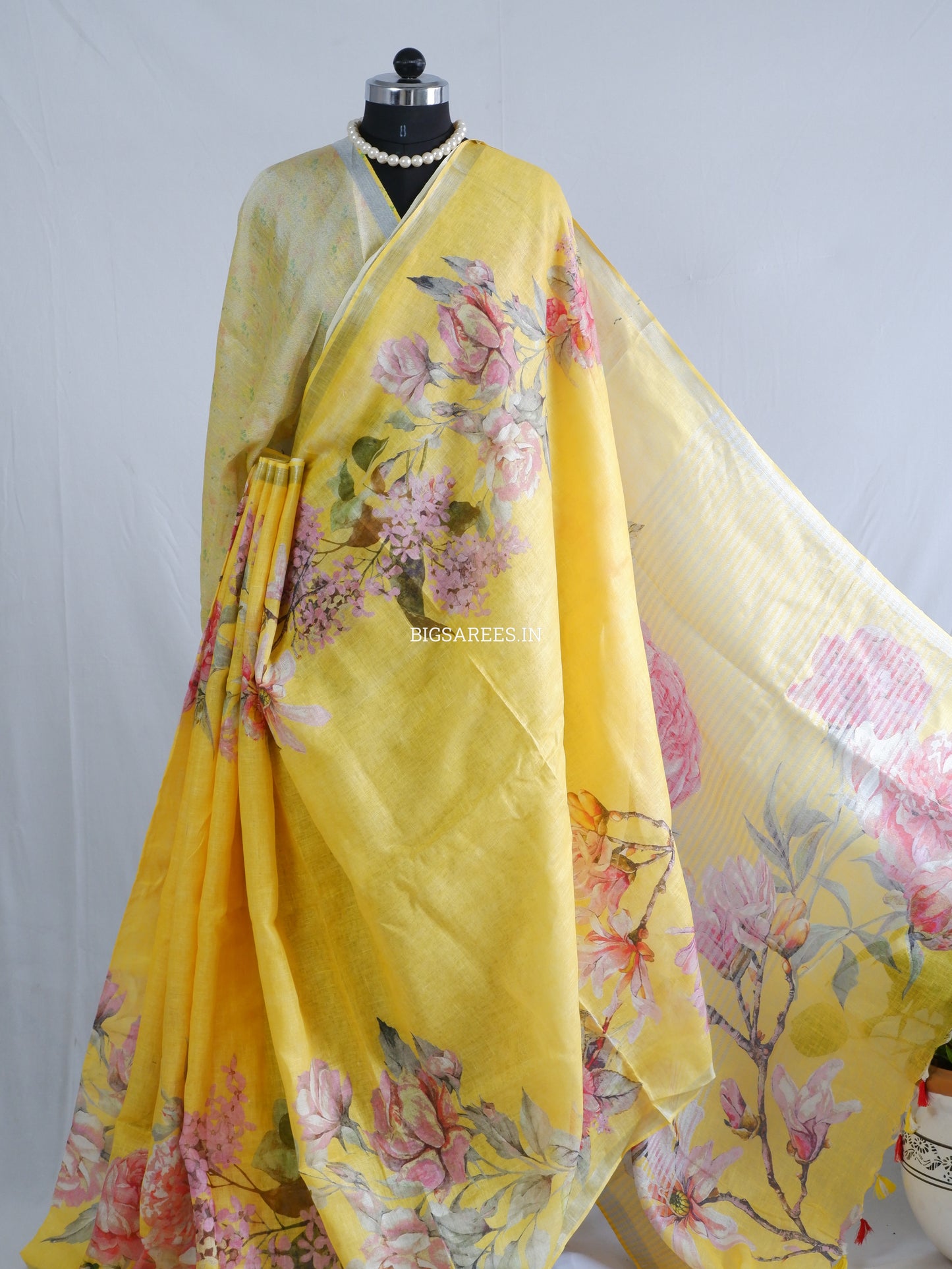 Digital Print Saree | Linen by Linen | Yellow