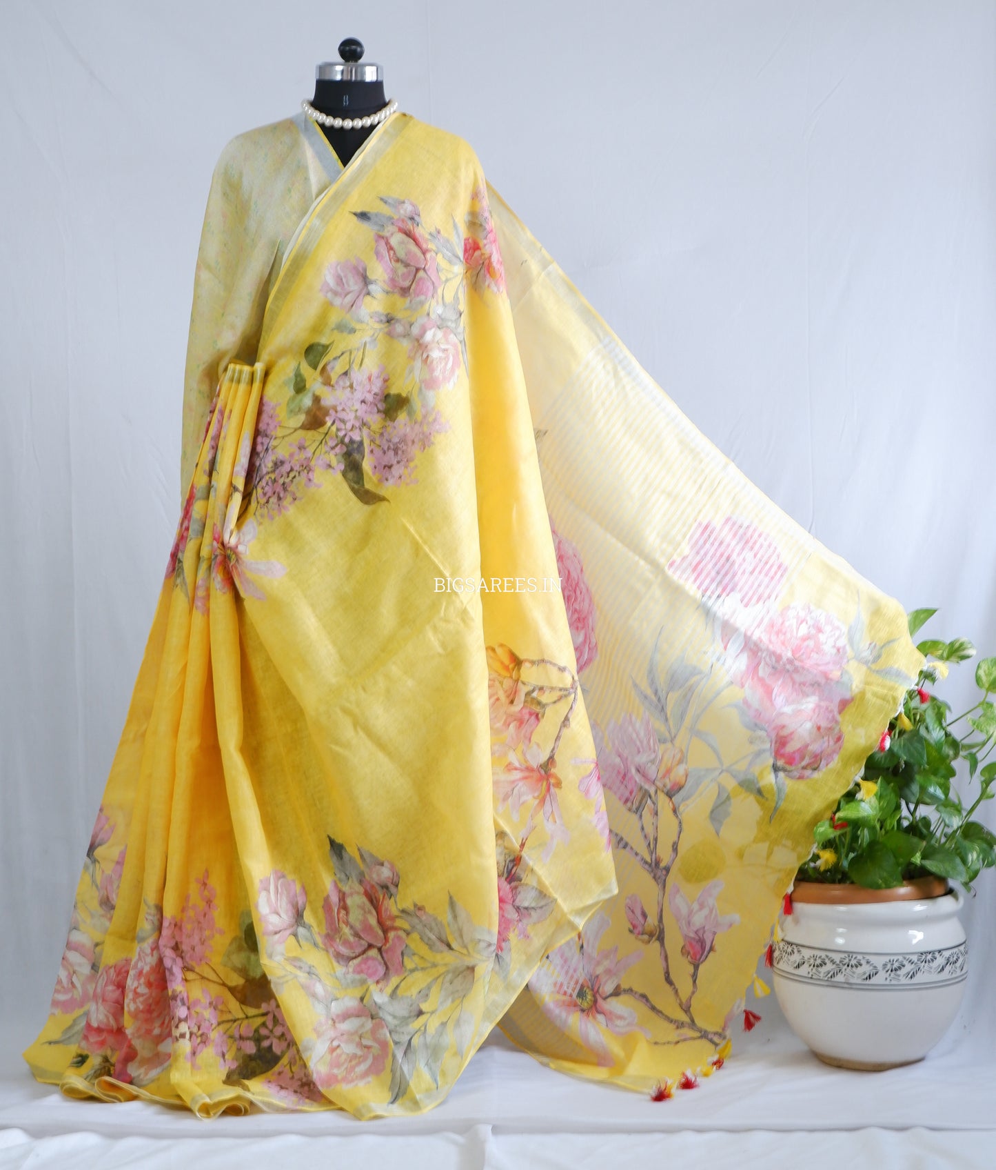 Digital Print Saree | Linen by Linen | Yellow