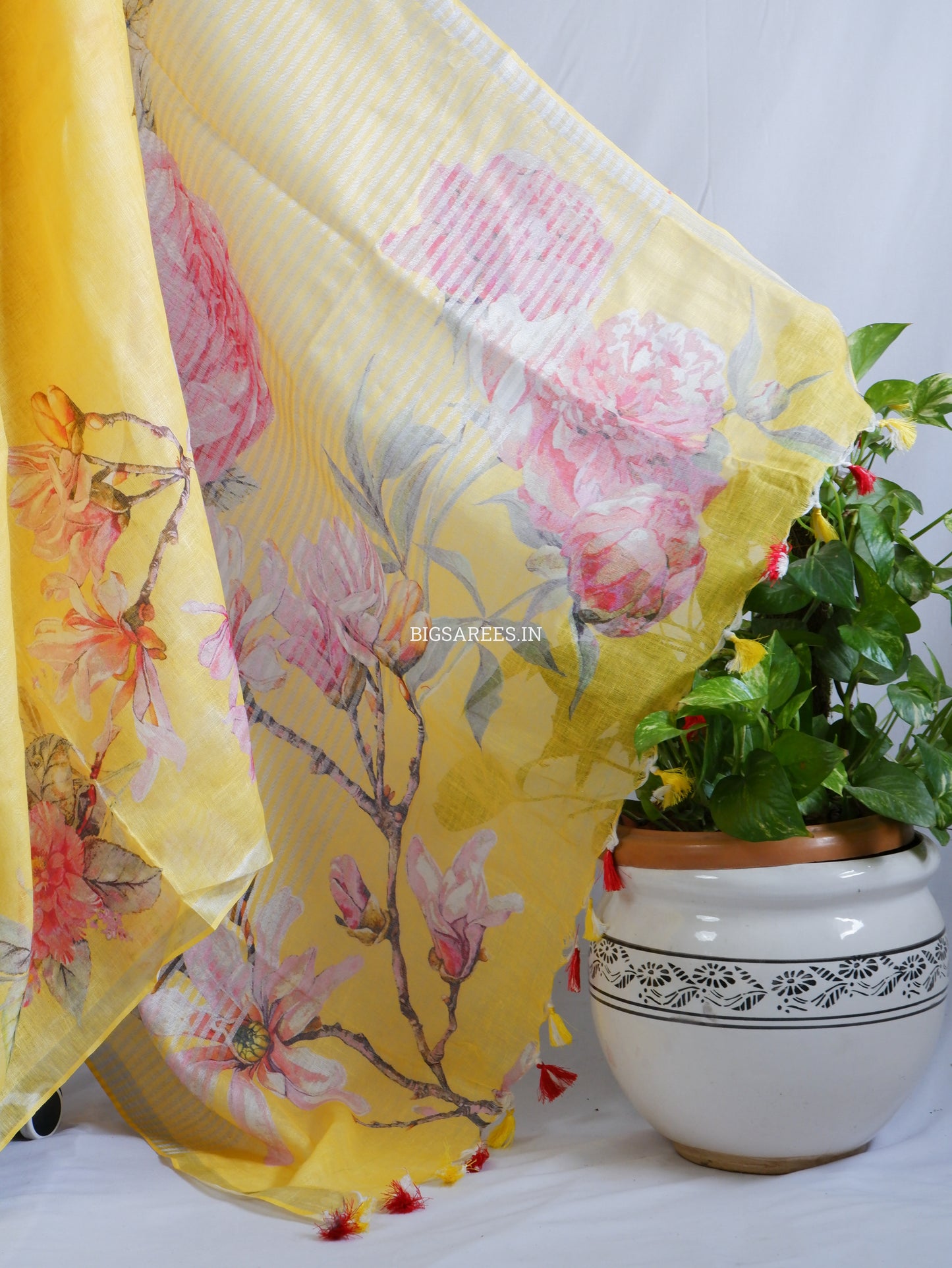 Digital Print Saree | Linen by Linen | Yellow