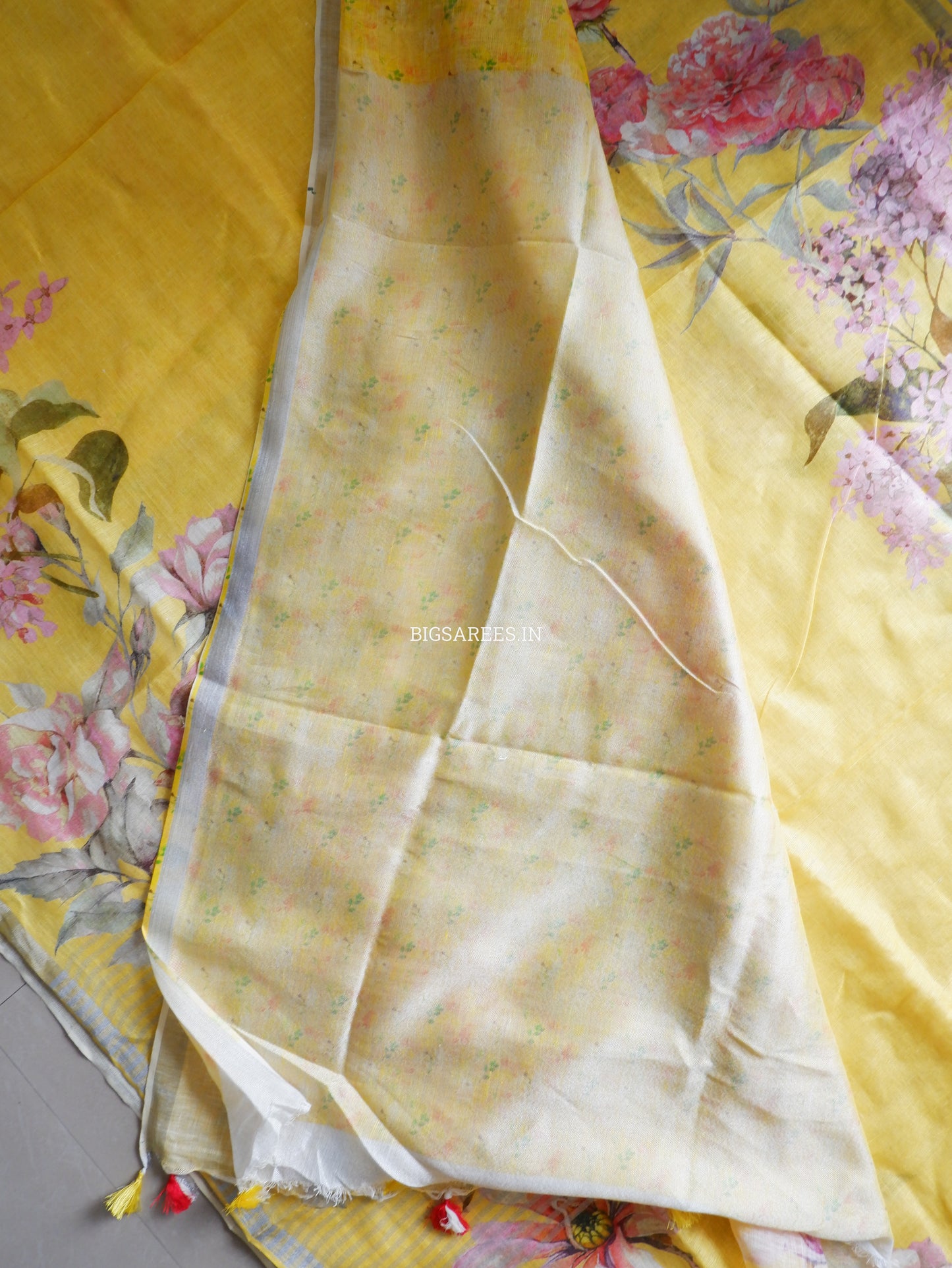 Digital Print Saree | Linen by Linen | Yellow