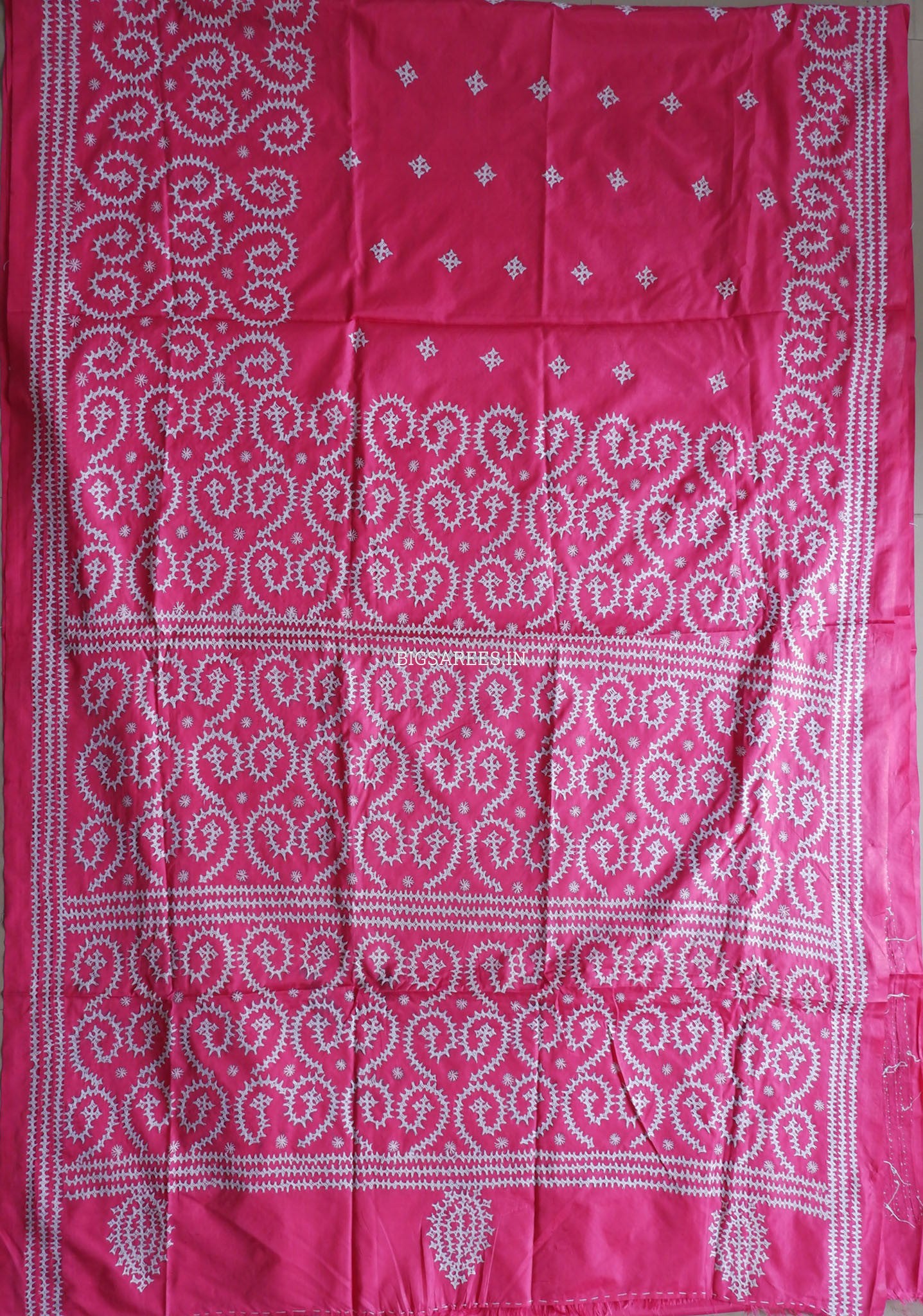 Kutchi/Gujarati Hand Embroidered Saree  | Blended Bangalore Silk / Art Silk | Pink