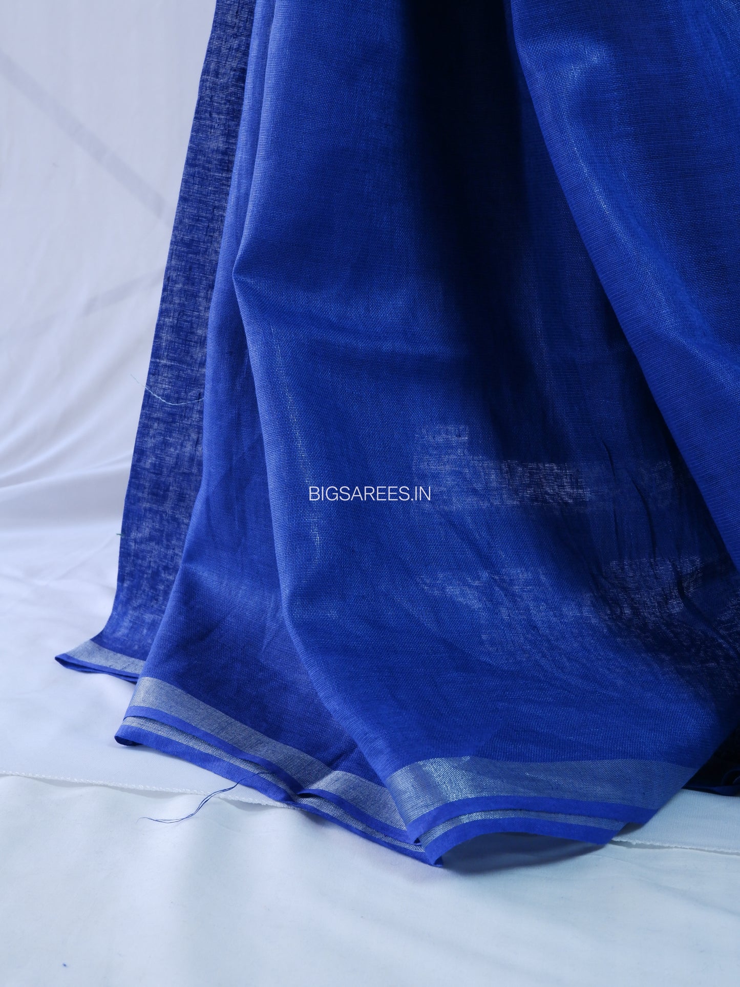 Hand-Embroidered Linen Saree With Blouse | Linen by Linen | Deep Blue