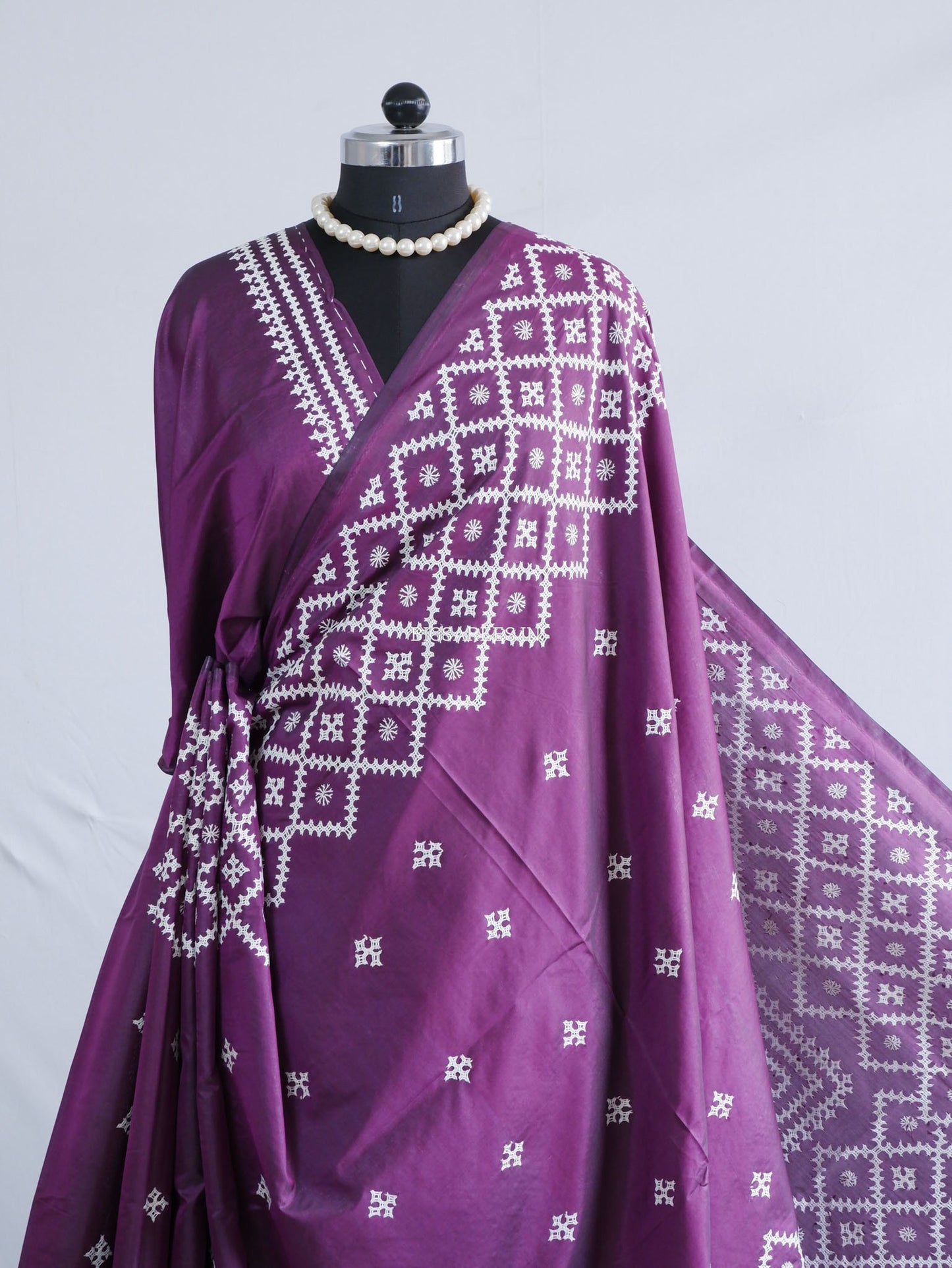 Kutchi/Gujarati Hand Embroidered Saree  | Blended Bangalore Silk / Art Silk | Purple