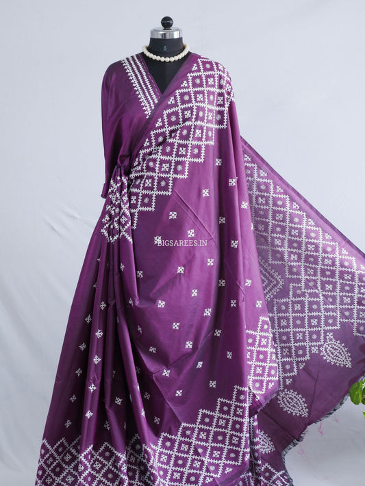 Kutchi/Gujarati Hand Embroidered Saree  | Blended Bangalore Silk / Art Silk | Purple