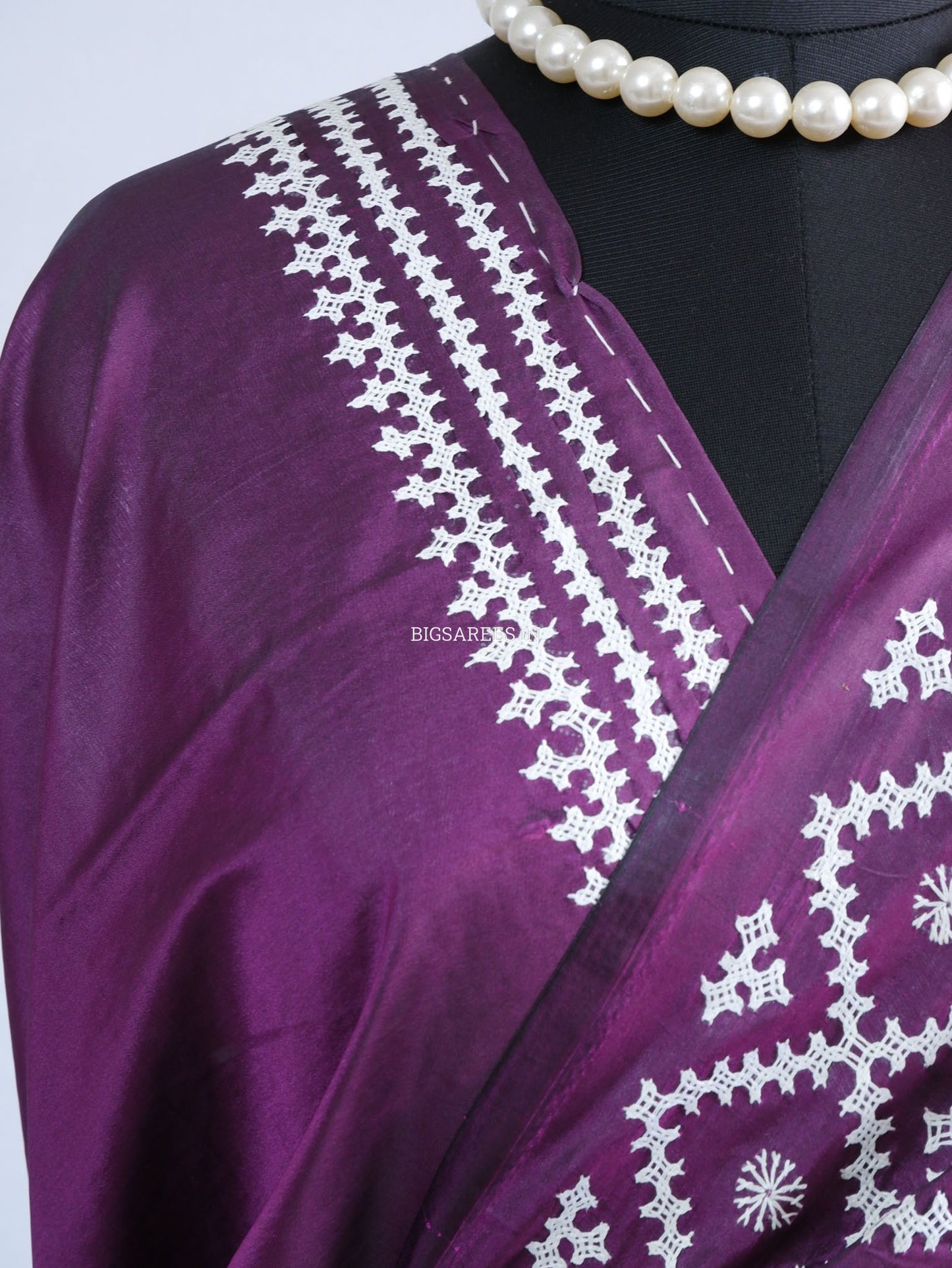 Kutchi/Gujarati Hand Embroidered Saree  | Blended Bangalore Silk / Art Silk | Purple